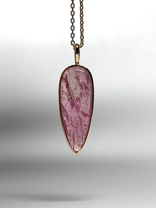 14k Solid Yellow Gold, Natural Pink Tourmaline “Arrowhead” Pendant