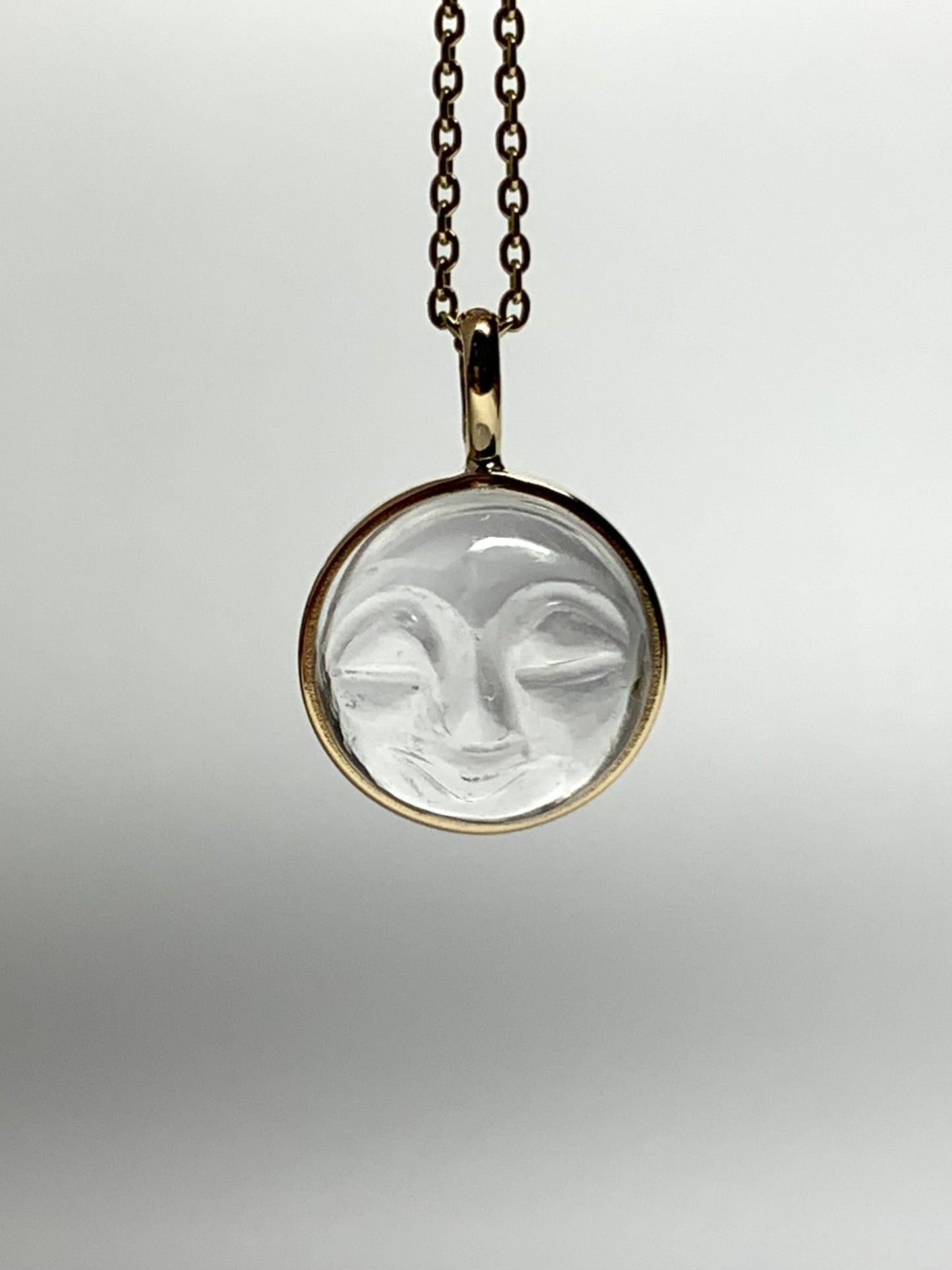 "The Moon" Pendant, 14K Solid Yellow Gold, Clear Quartz, Small Size