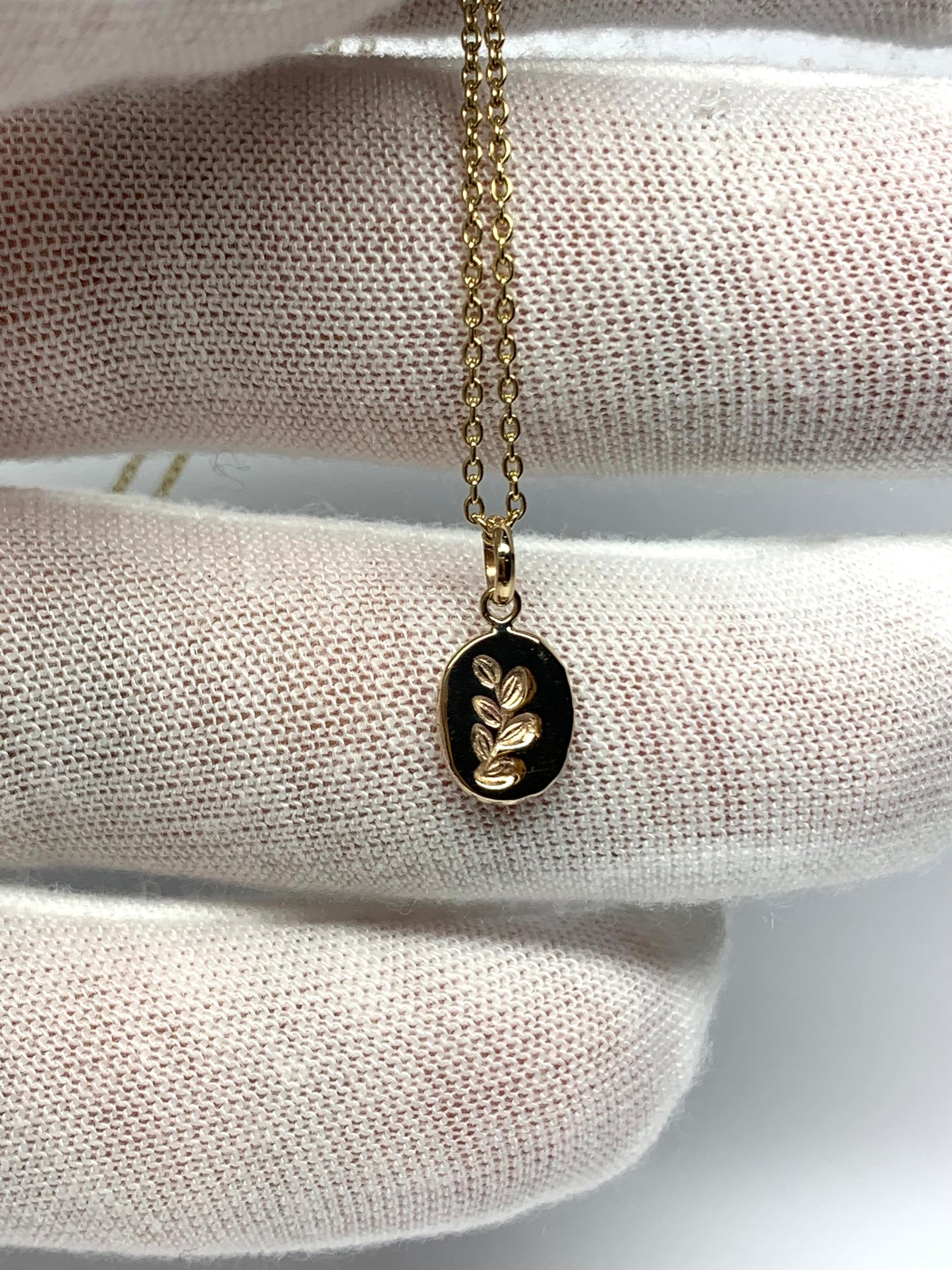 10k Solid Yellow Gold Nugget “Olive Branch” Mini Pendant, Tiny Charm