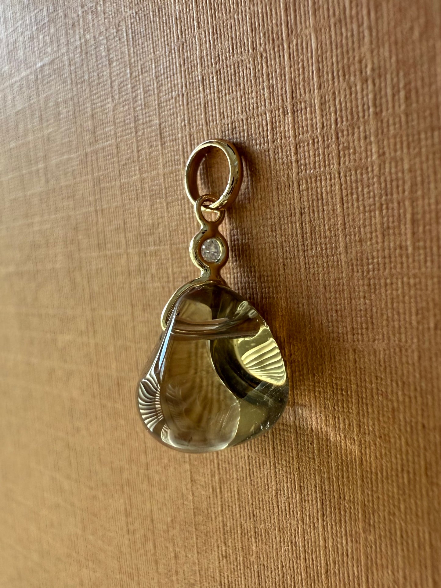 14k Solid Yellow Gold, Diamond, Lemon Quartz Tumbled Nugget Bead Pendant, Mini Size