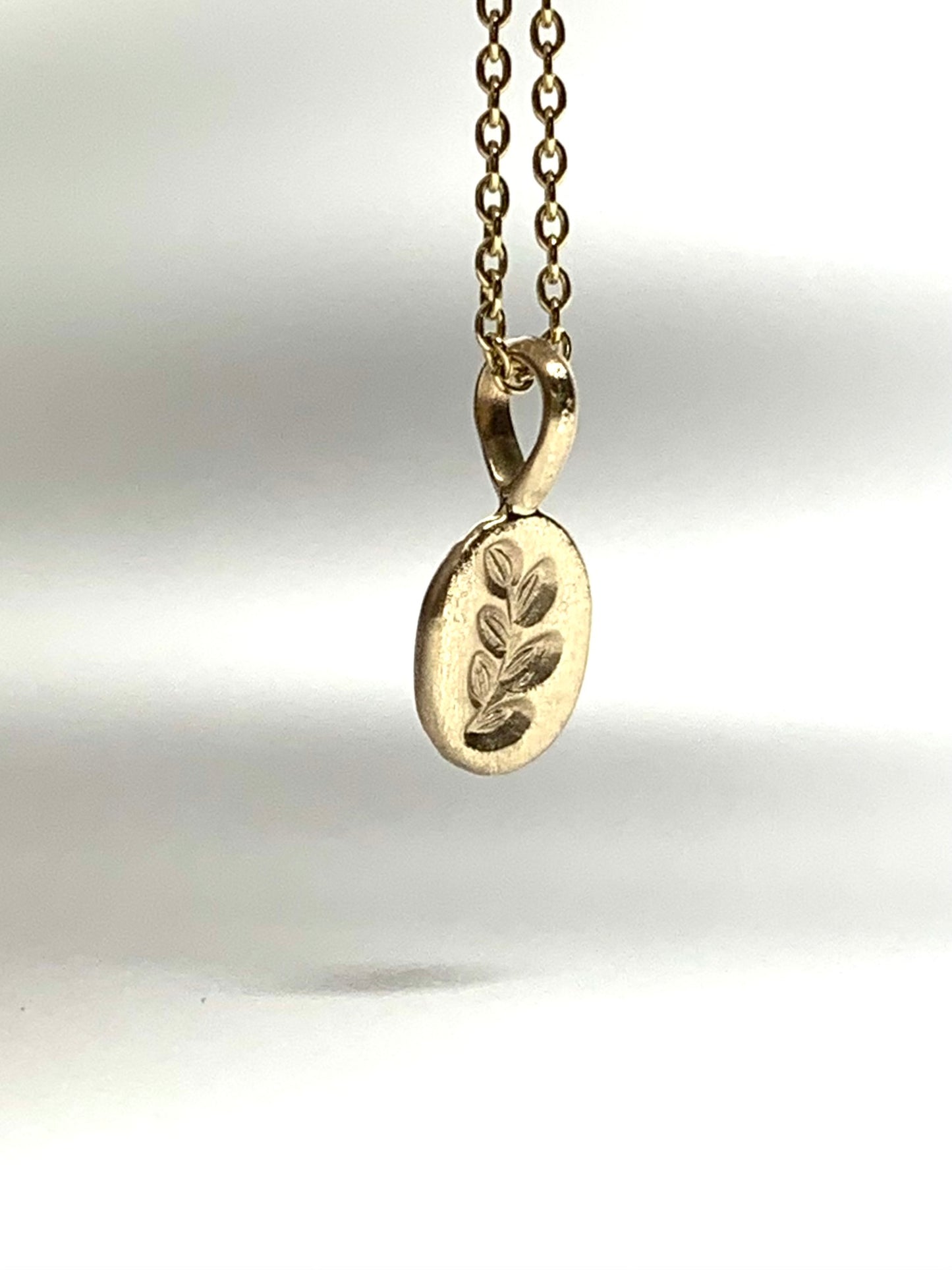 14k Solid Yellow Gold Nugget “Olive Branch”, Mini Pendant, Tiny Charm, Brushed Satin Finish