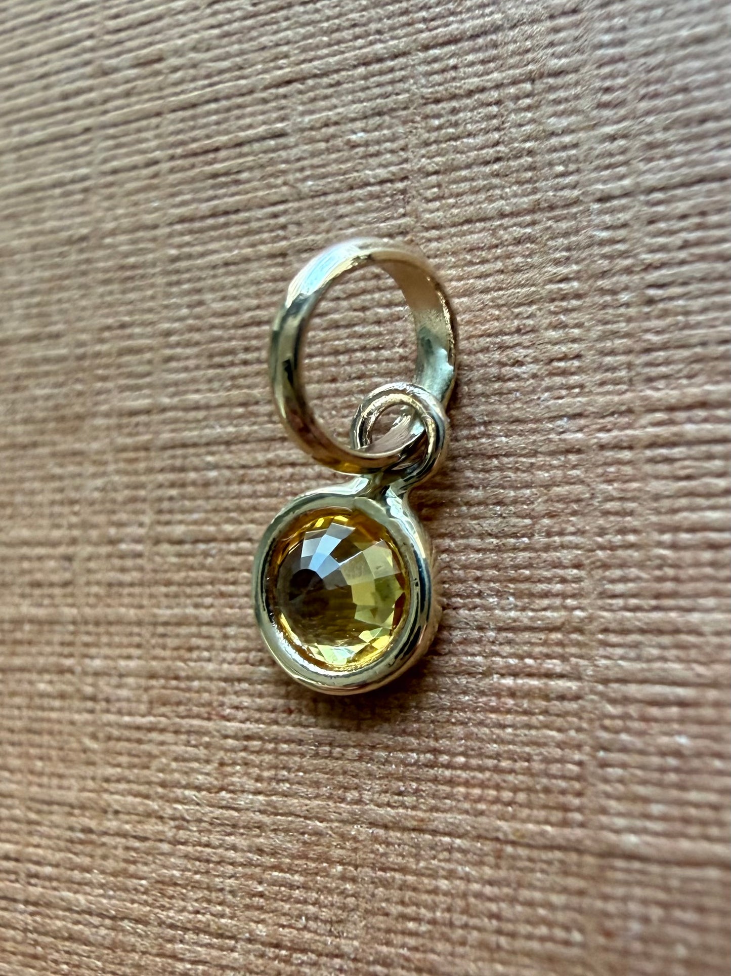 14k Solid Yellow Gold, Yellow Sapphire Tiny Charm, 0.15ct, Accent Pendant