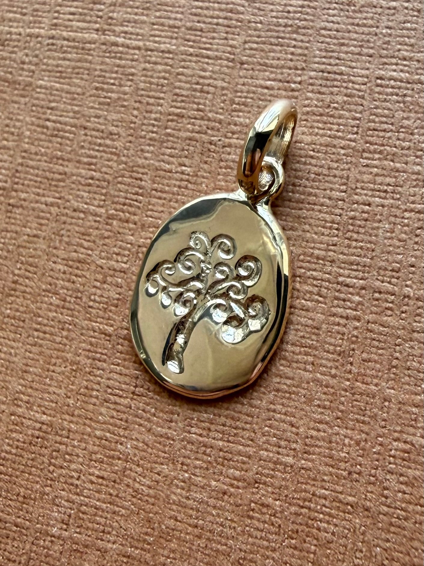 14K Solid Yellow Gold Nugget Mini Pendant, “Tree of Life”, Charm