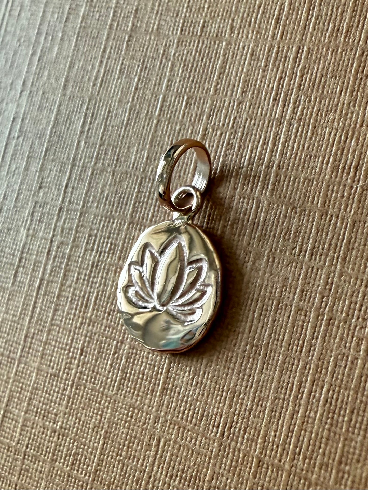 14K Solid Rose Gold Nugget “Lotus” Mini Pendant, Tiny Charm