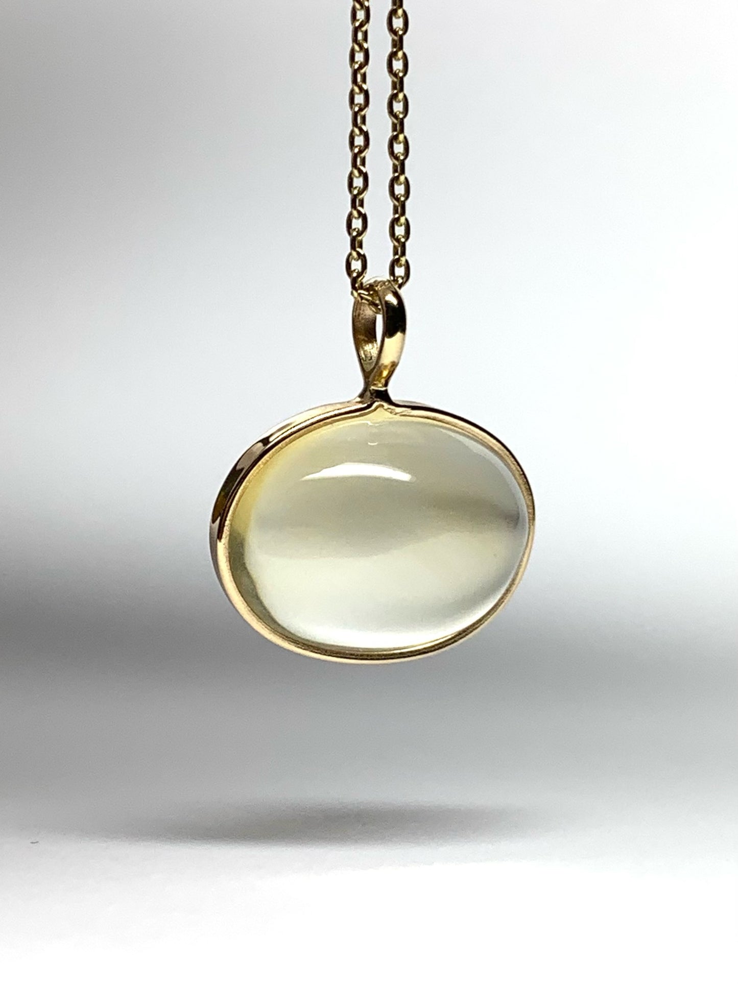 14k Solid Yellow Gold, Pale Yellow Citrine Oval Cabochon Pendant, Small Size