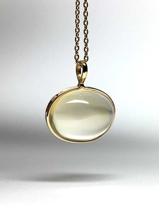 14k Solid Yellow Gold, Pale Yellow Citrine Oval Cabochon Pendant, Small Size