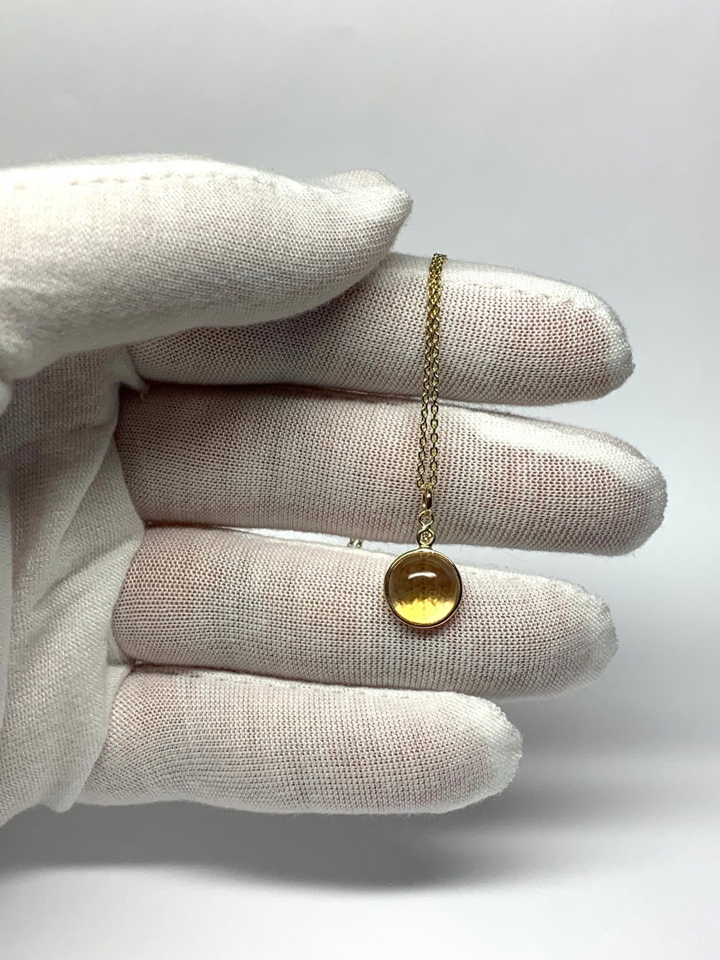 14k Solid Yellow Gold, White Diamond, Yellow Citrine Cabochon Mini Pendant