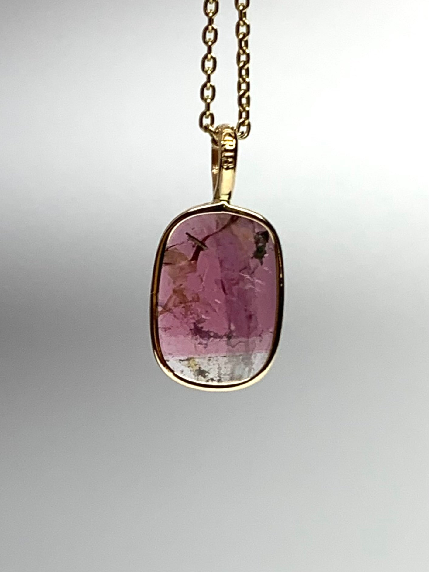 14k Solid Yellow Gold, Natural Pink Tourmaline Pendant