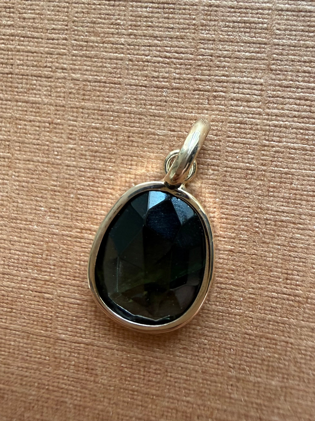 14k Solid Yellow Gold, Natural Dark Green Tourmaline Mini Pendant