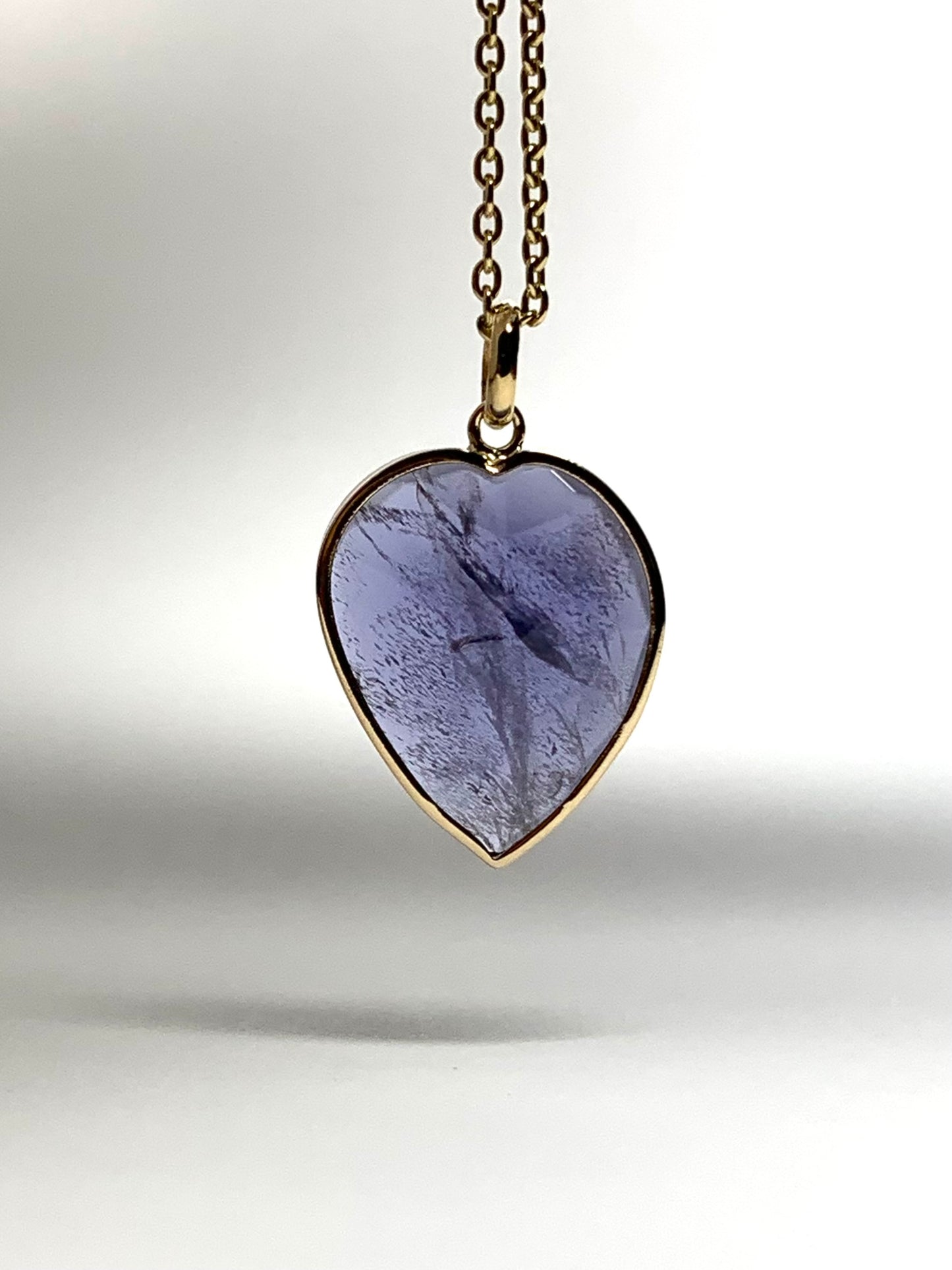 14k Solid Yellow Gold, Natural Blue Iolite “Heart” Mini Pendant