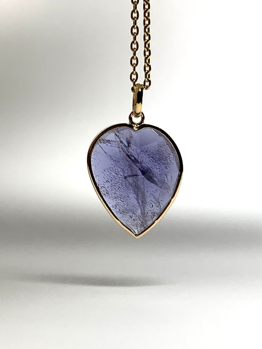 14k Solid Yellow Gold, Natural Blue Iolite “Heart” Mini Pendant