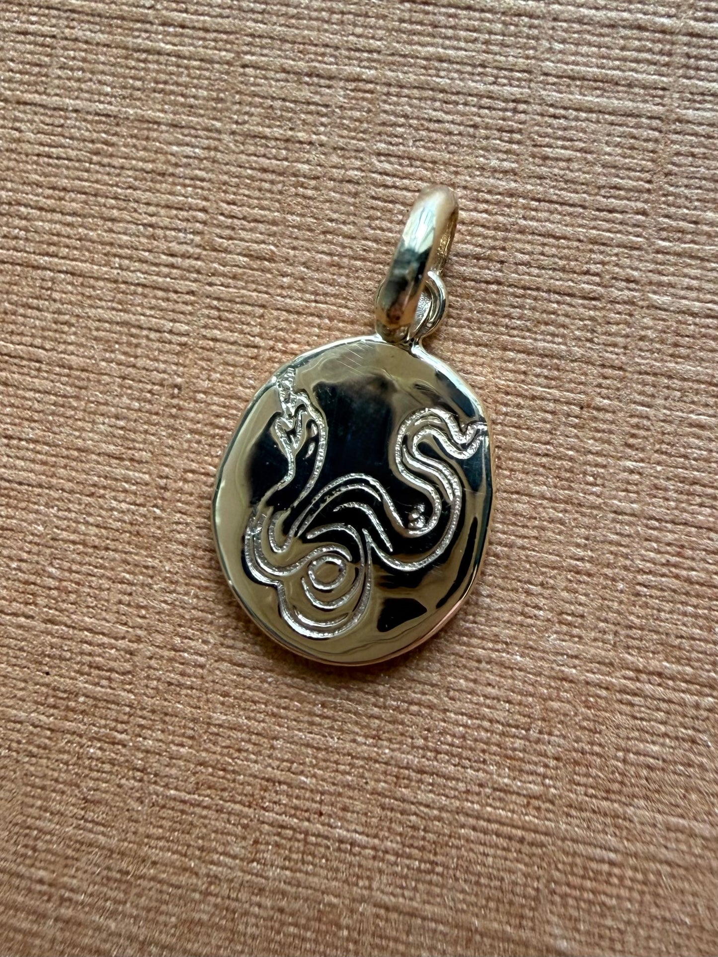 14k Solid Yellow Gold Nugget Mini Pendant “Snake”, Tiny Charm