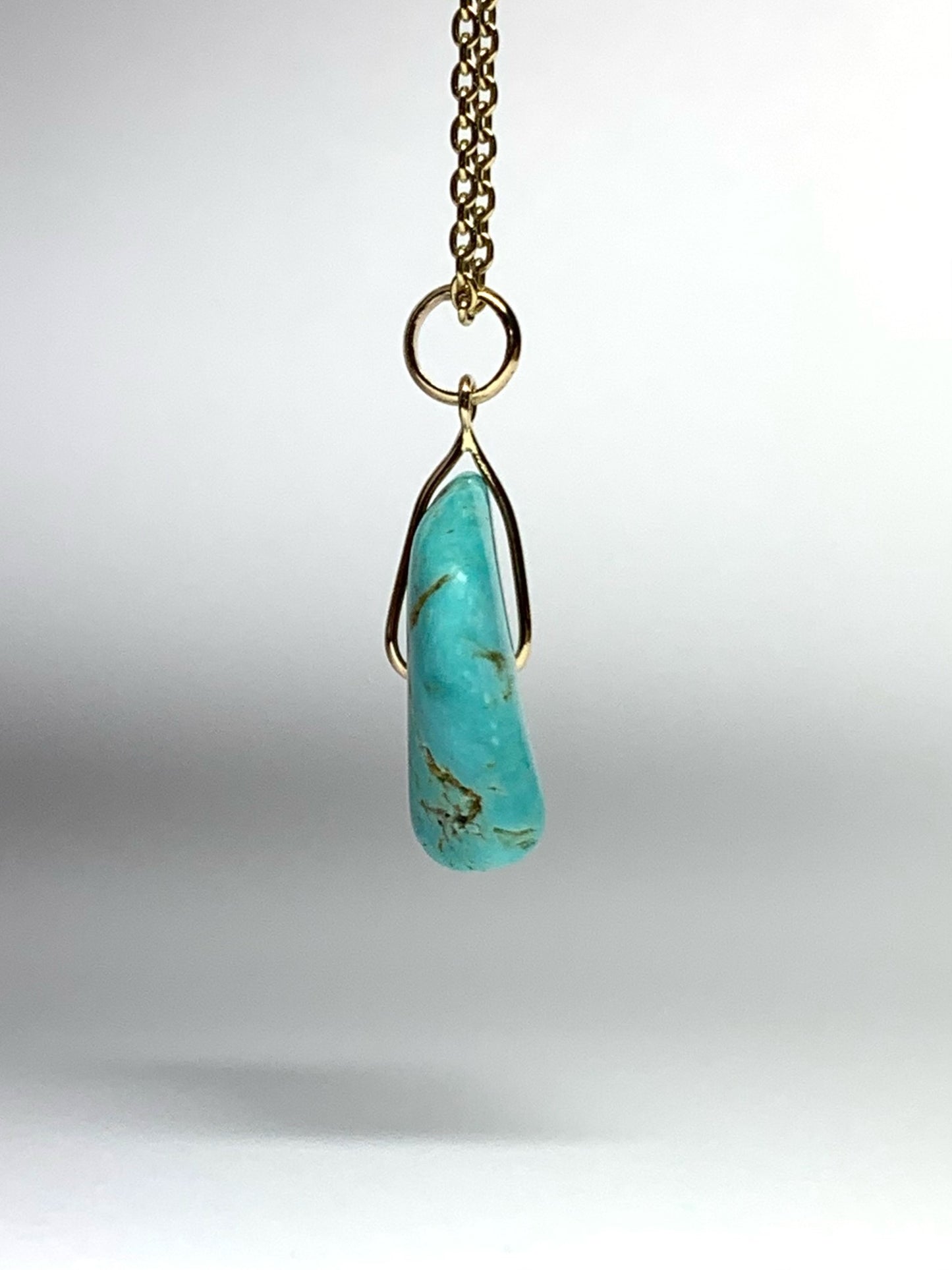 14K Solid Yellow Gold, Blue Turquoise “Donut” Mini Pendant
