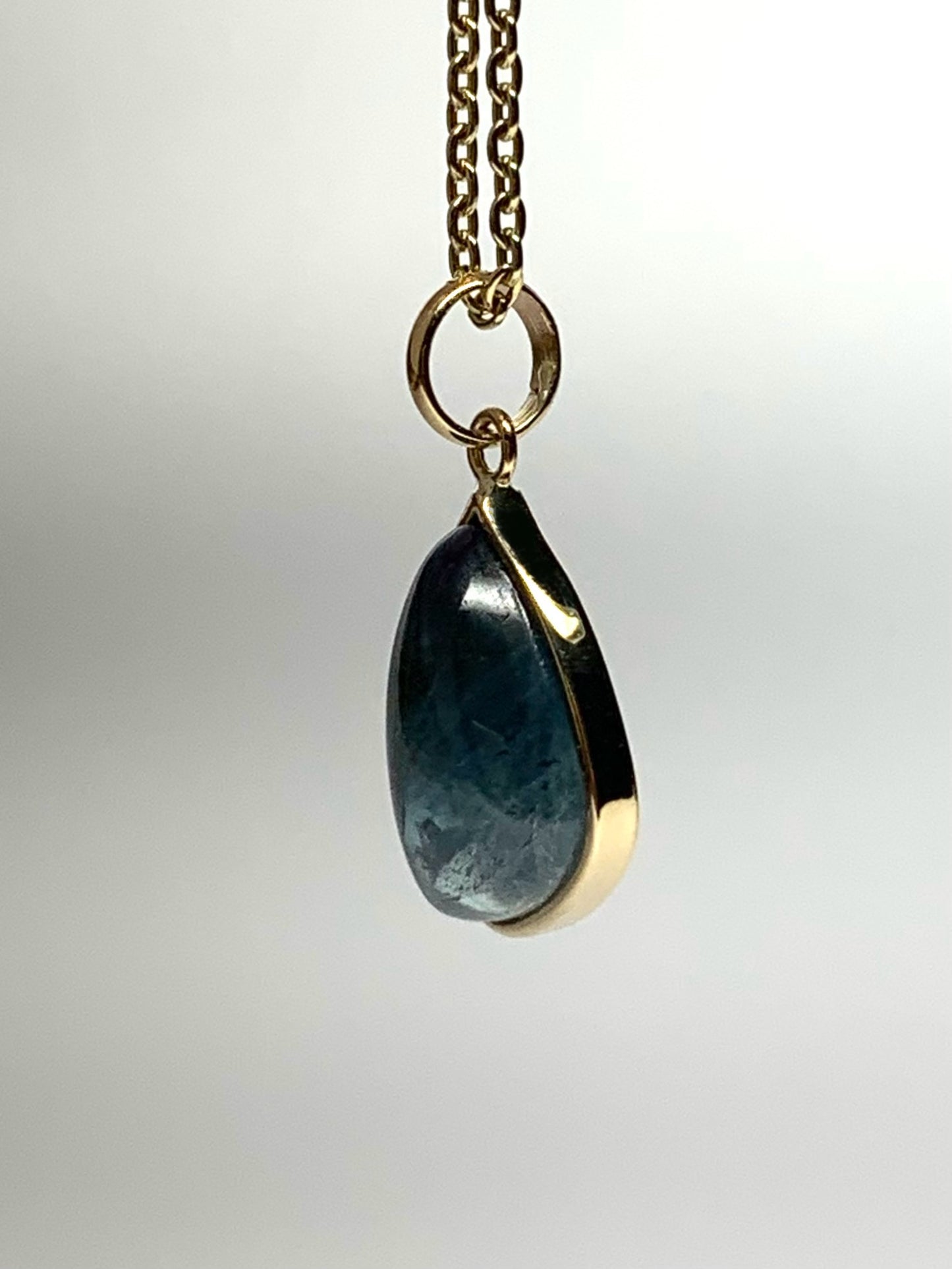 14k Solid Yellow Gold, Natural Blue Tourmaline Cabochon Pendant