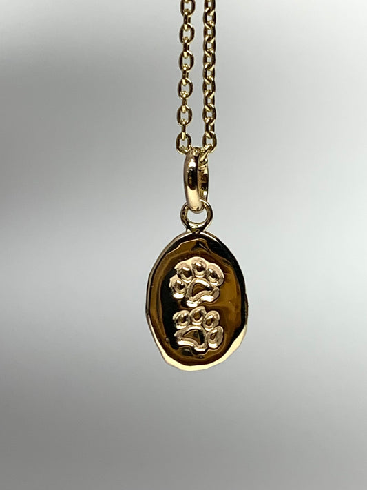 14K Solid Yellow Gold Nugget “Paws” Mini Pendant, Tiny Charm