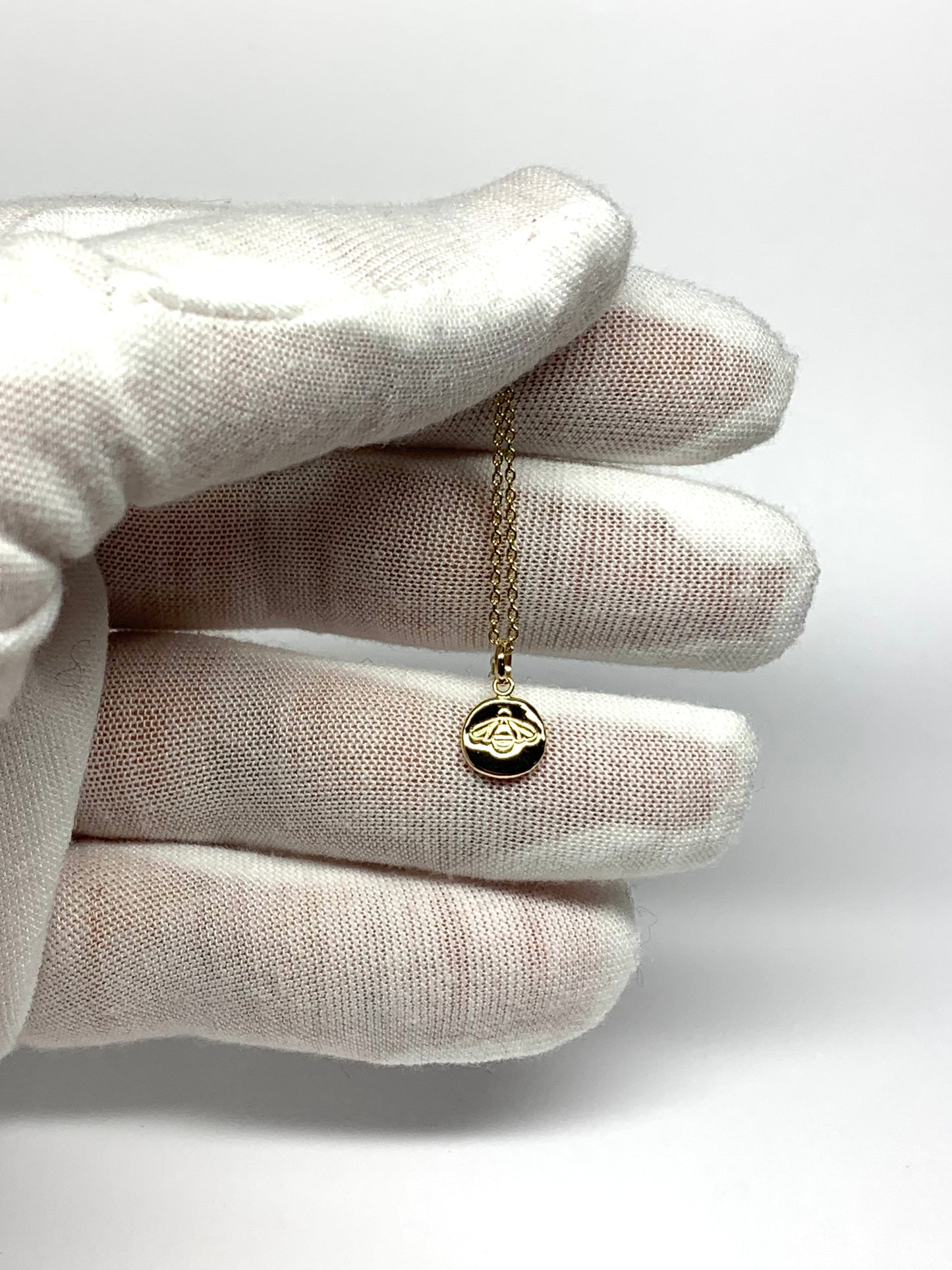 14k Solid Yellow Gold Nugget Mini Pendant “Honey Bee”, Tiny Charm