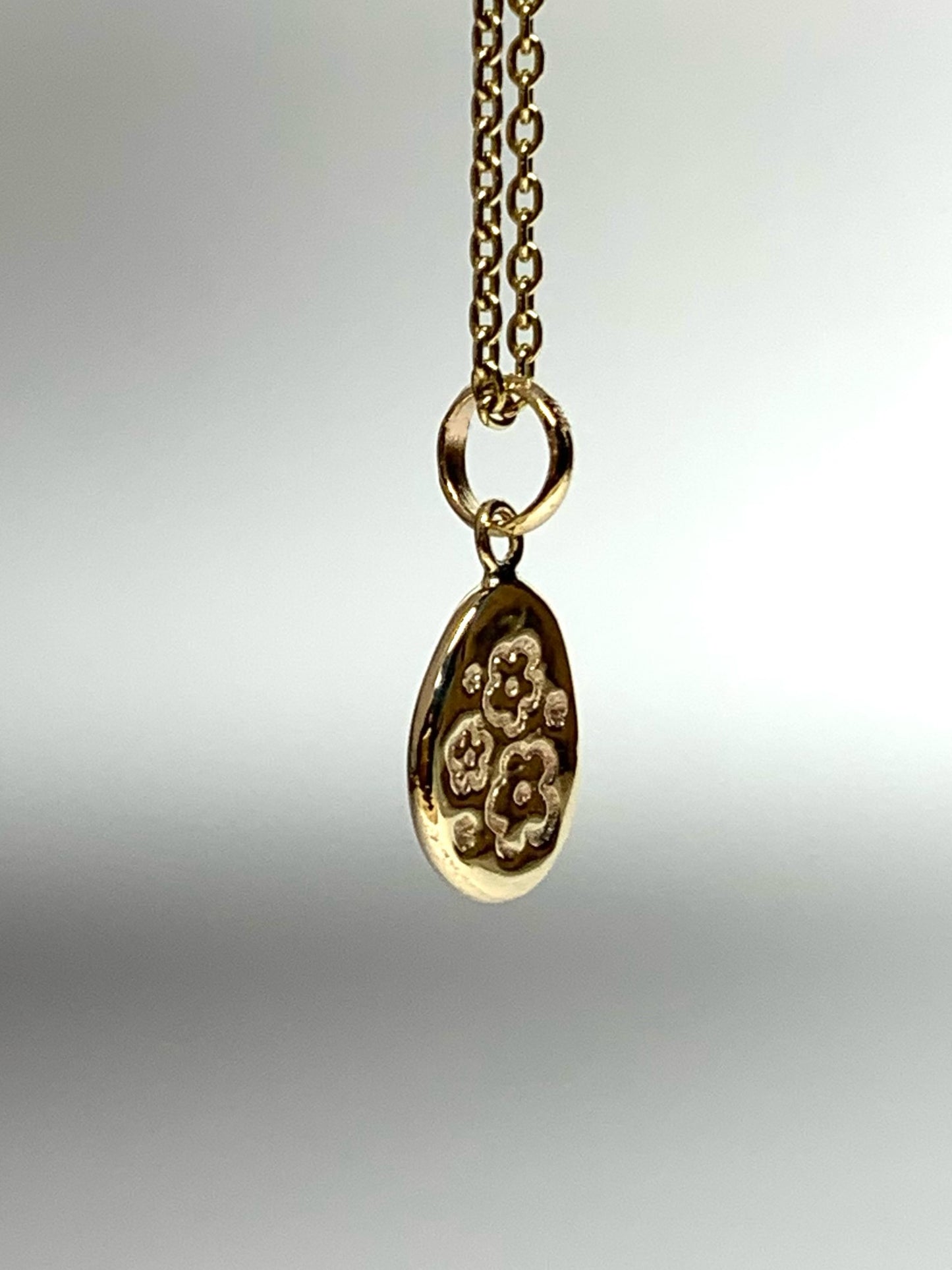 10k Solid Yellow Gold Nugget “Flowers” Mini Pendant, Tiny Charm