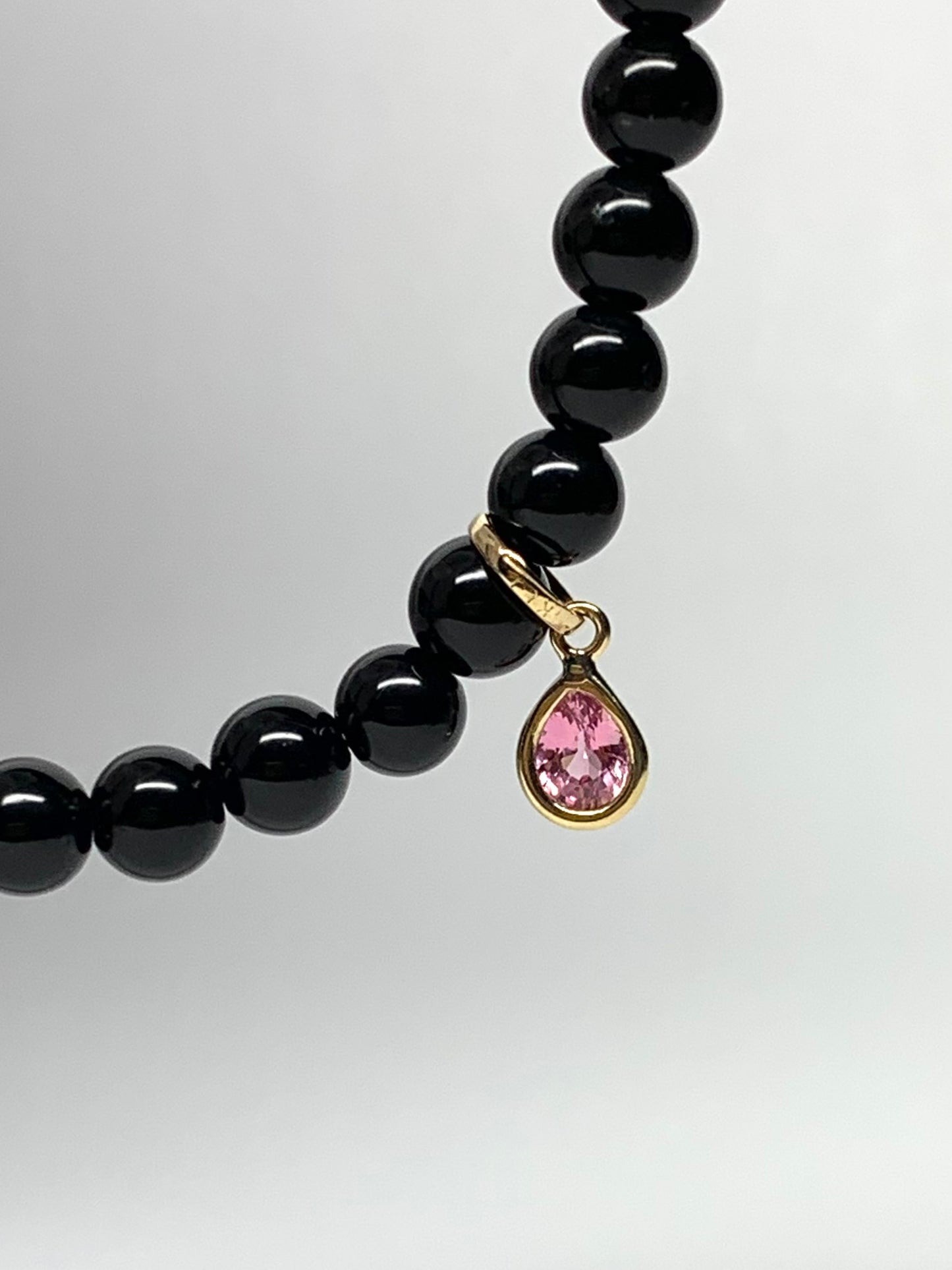 14k Solid Yellow Gold, Pink Sapphire, Black Onyx Stretch Bracelet