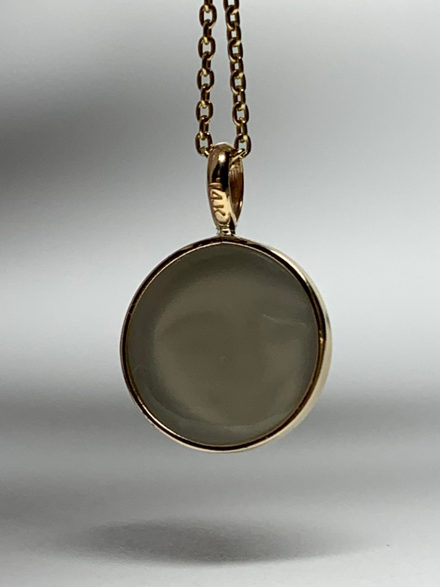 14K Solid Yellow Gold, Grey Moonstone "Moon" Pendant, Small Size