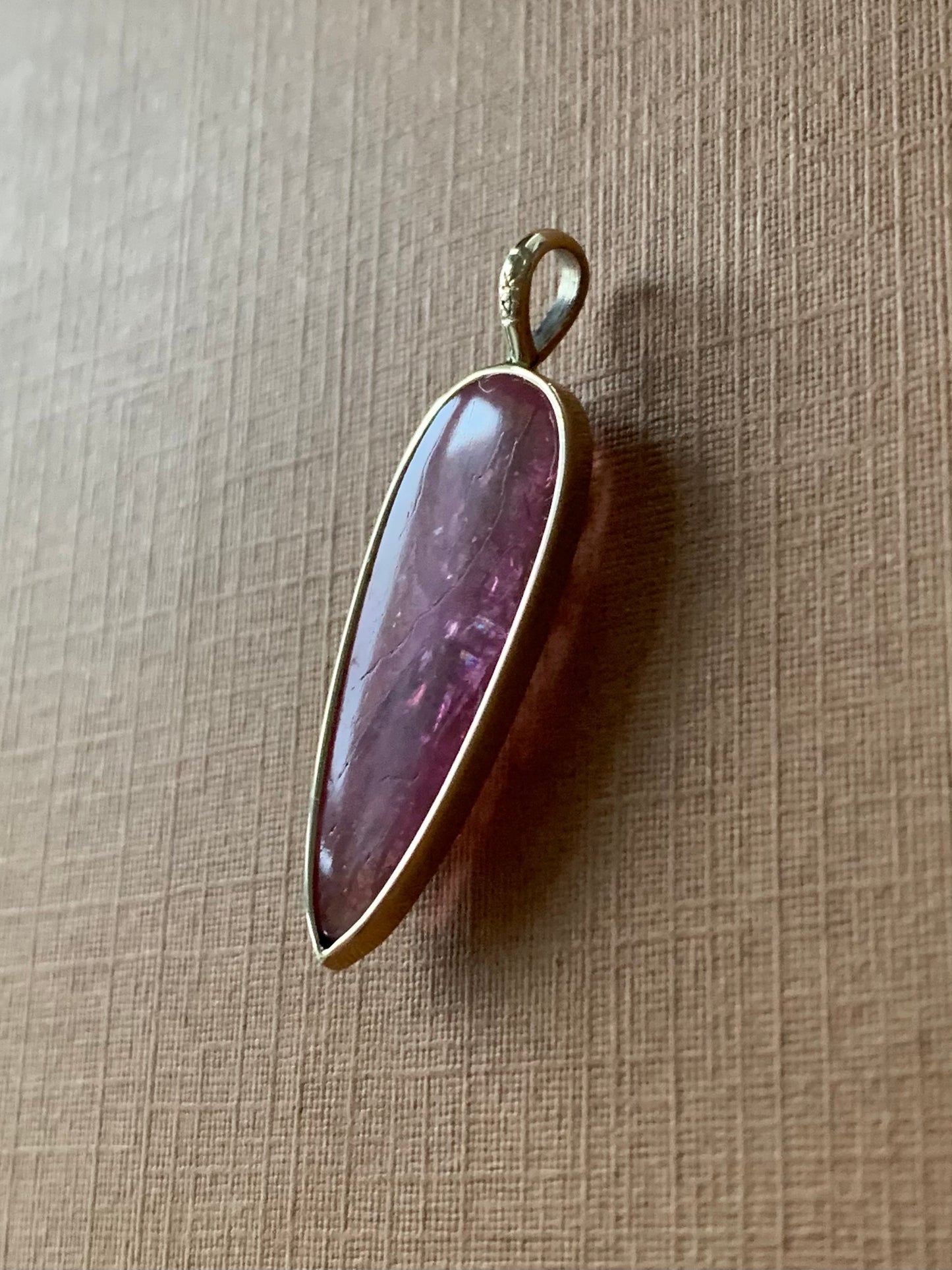 14k Solid Yellow Gold, Natural Pink Tourmaline “Arrowhead” Pendant