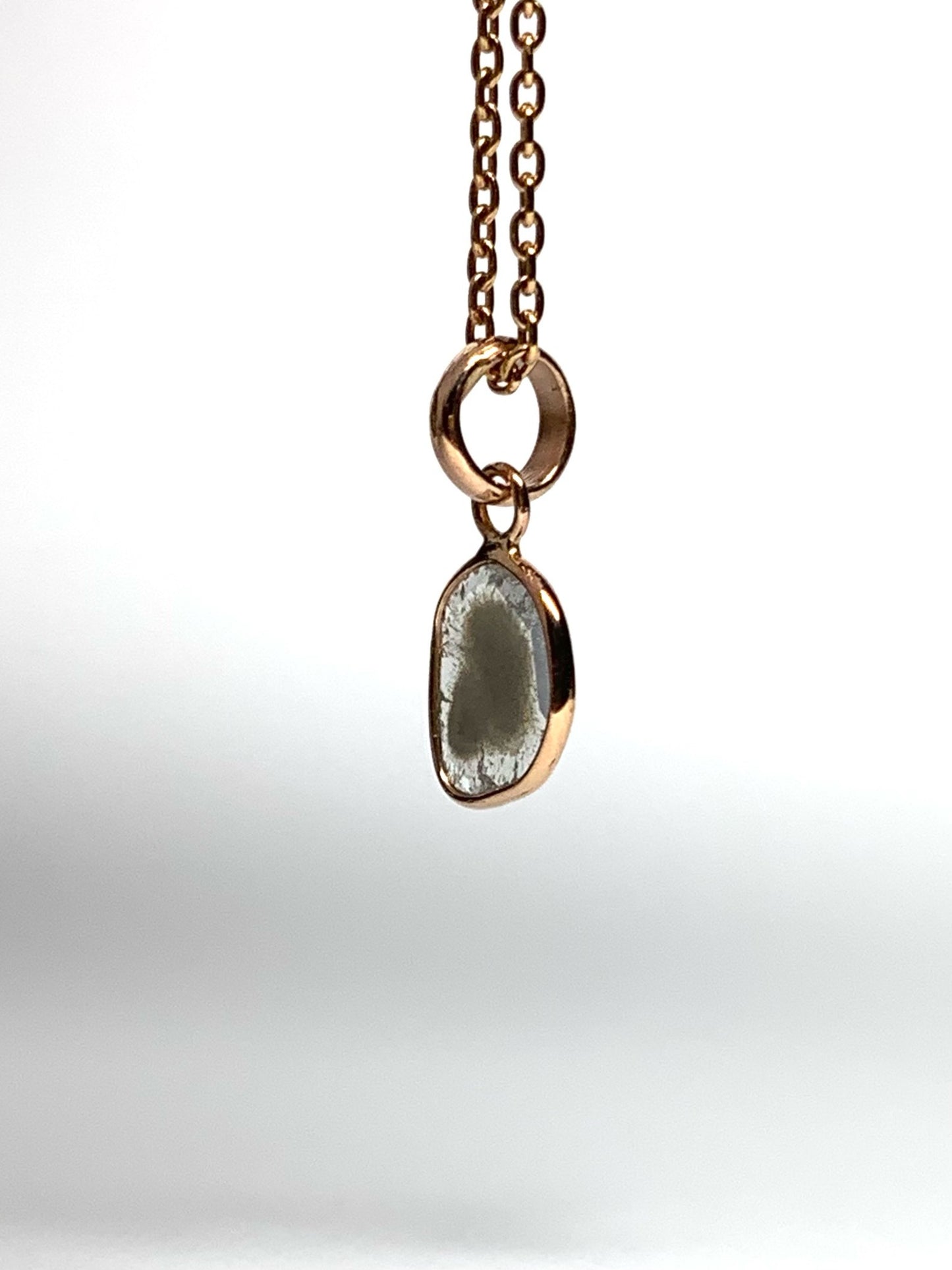 14k Solid Rose Gold, Natural Diamond Slice Mini Pendant