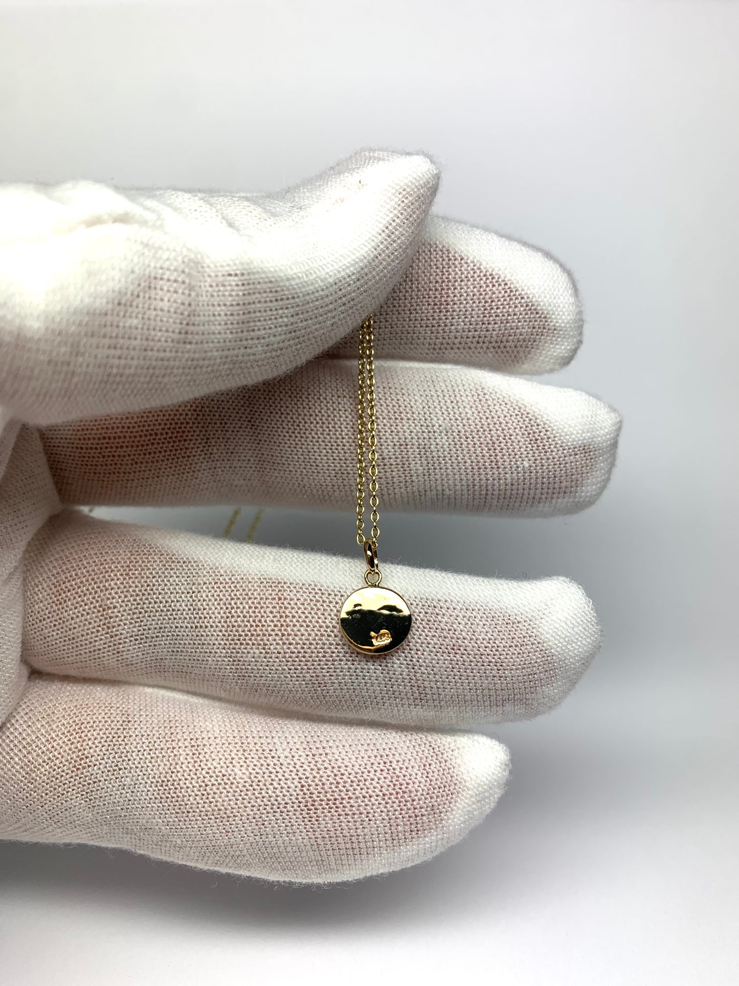 14K Solid Yellow Gold Nugget “Sun and Moon” Mini Pendant, Tiny Charm