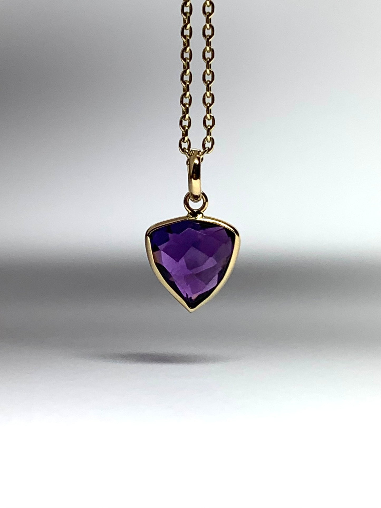 14k Solid Yellow Gold, Purple Amethyst Trillium Mini Pendant