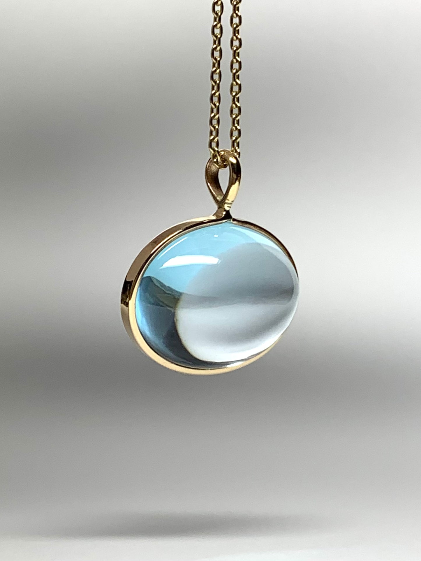 14k Solid Yellow Gold, Blue Topaz Oval Cabochon Pendant, Small Size