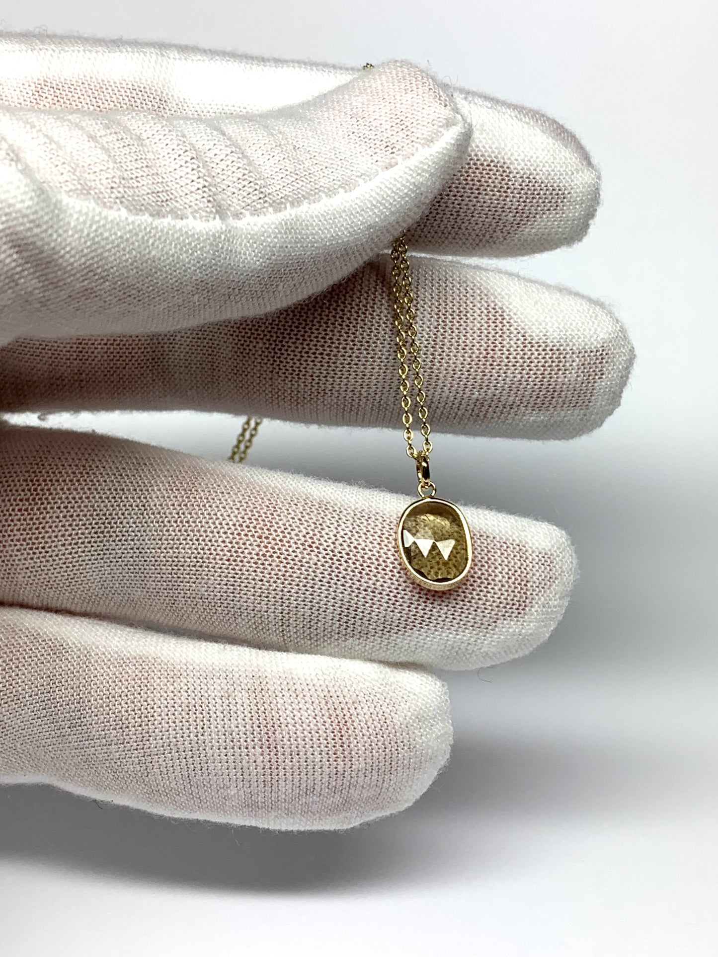 14k Solid Yellow Gold, Natural Light Khaki Green Tourmaline Mini Pendant
