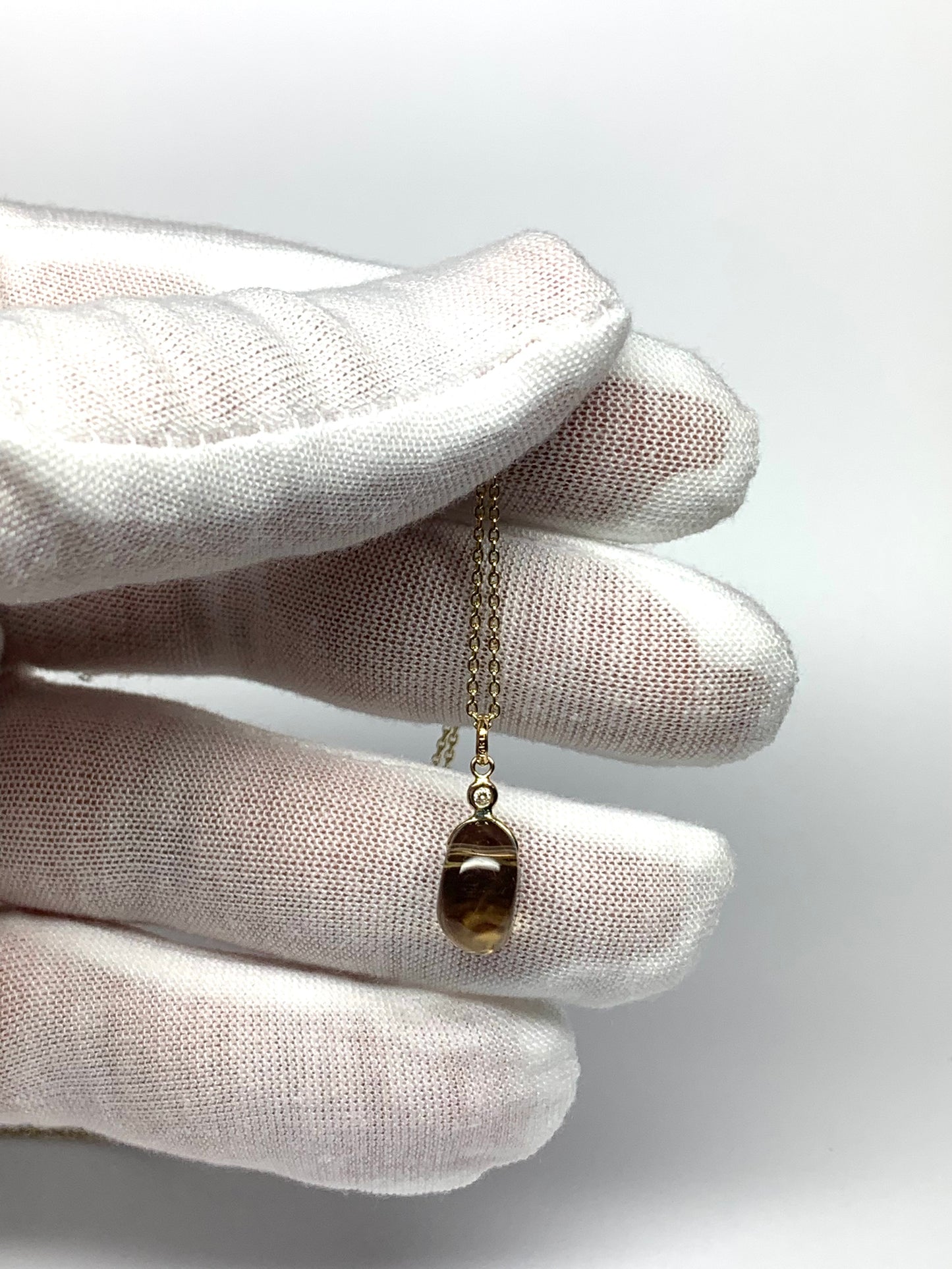 14k Solid Yellow Gold, Diamond, Lemon Quartz Tumbled Nugget Bead Pendant, Mini Size