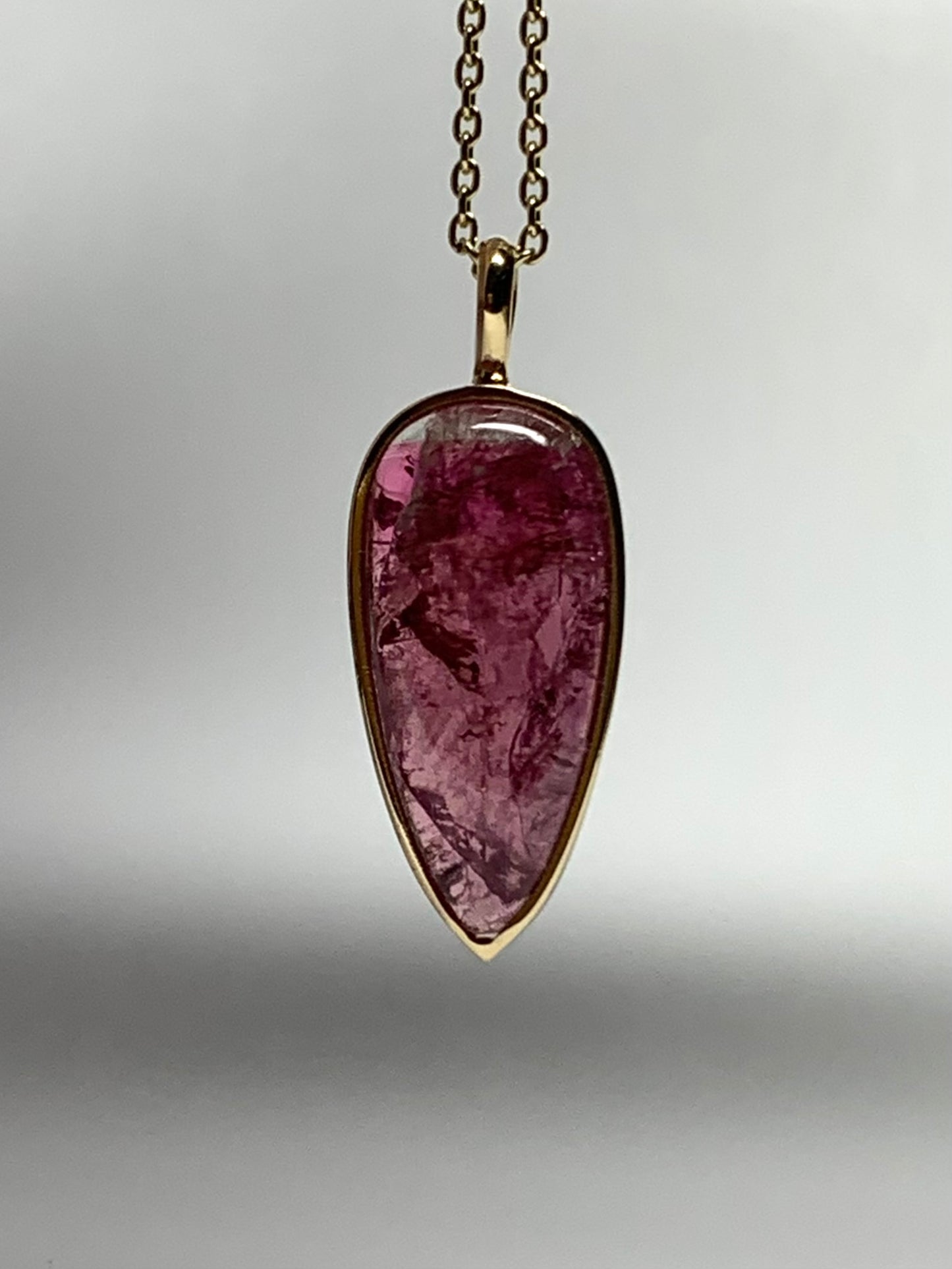 14k Solid Yellow Gold, Natural Pink Tourmaline “Arrowhead” Pendant