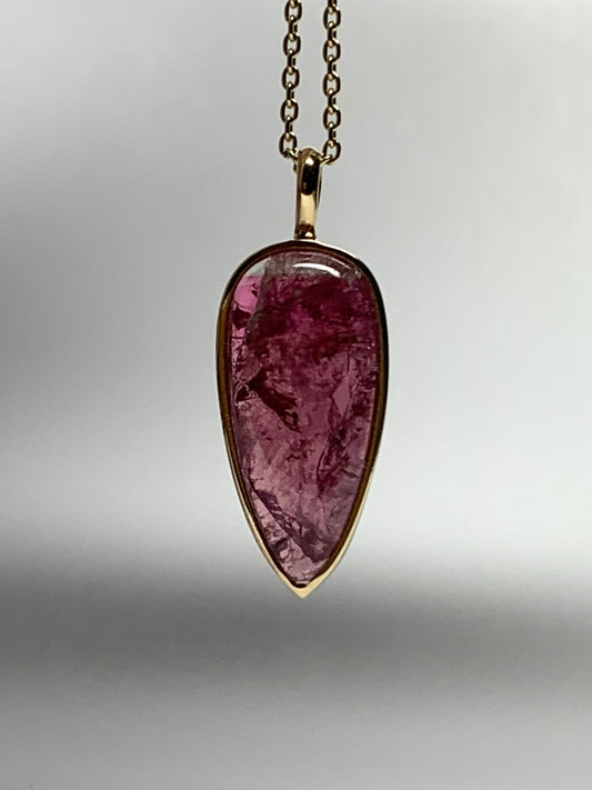 14k Solid Yellow Gold, Natural Pink Tourmaline “Arrowhead” Pendant