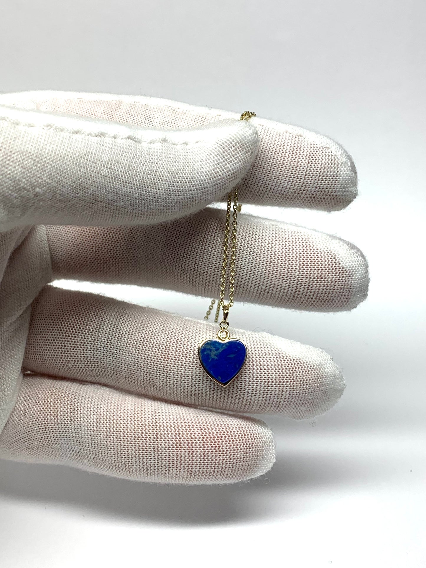 14k Solid Yellow Gold, Diamond, Blue Lapis Lazuli “Heart” Mini Pendant