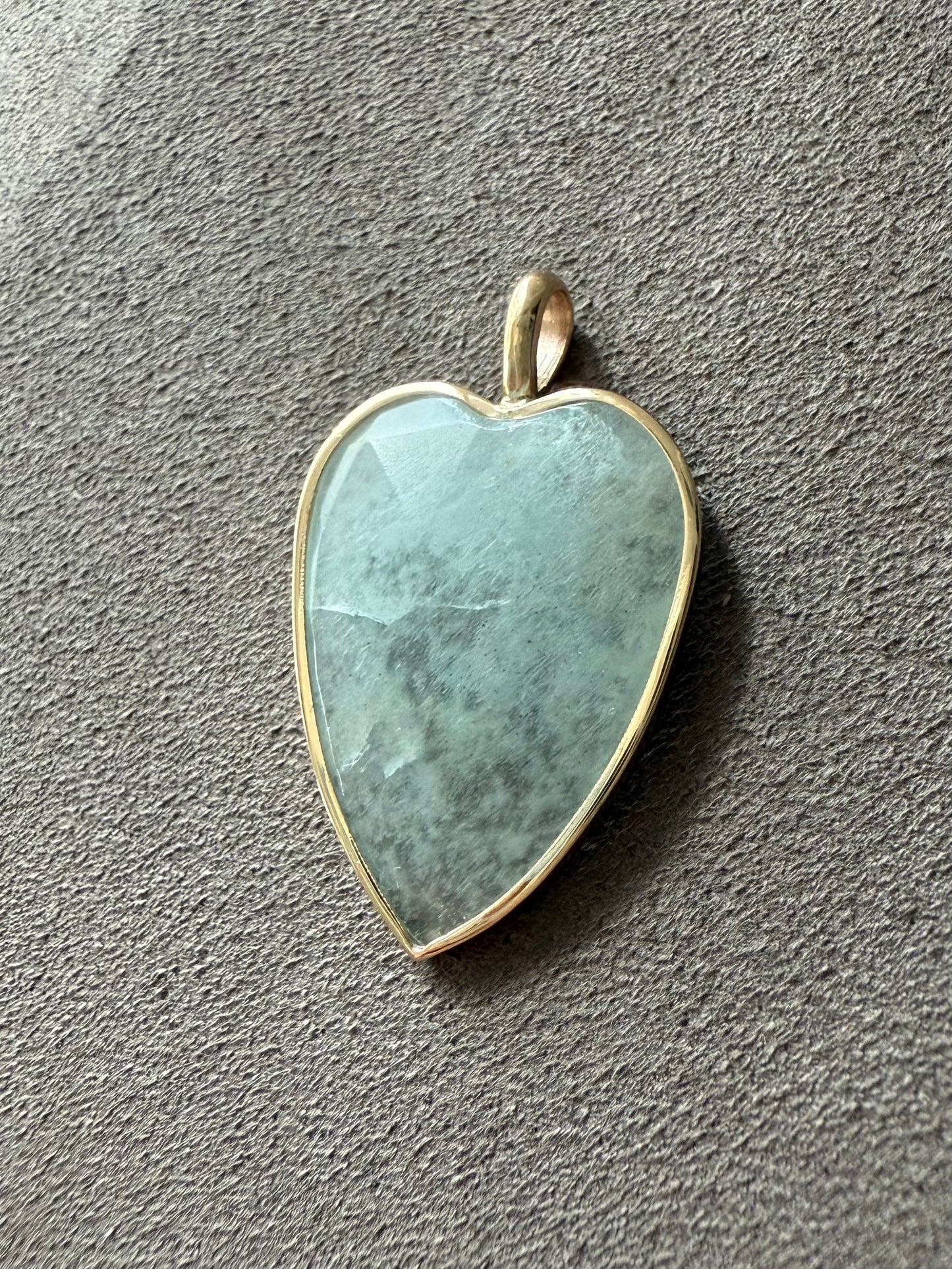14k Solid Yellow Gold, Pale Blue Aquamarine “Heart” Pendant