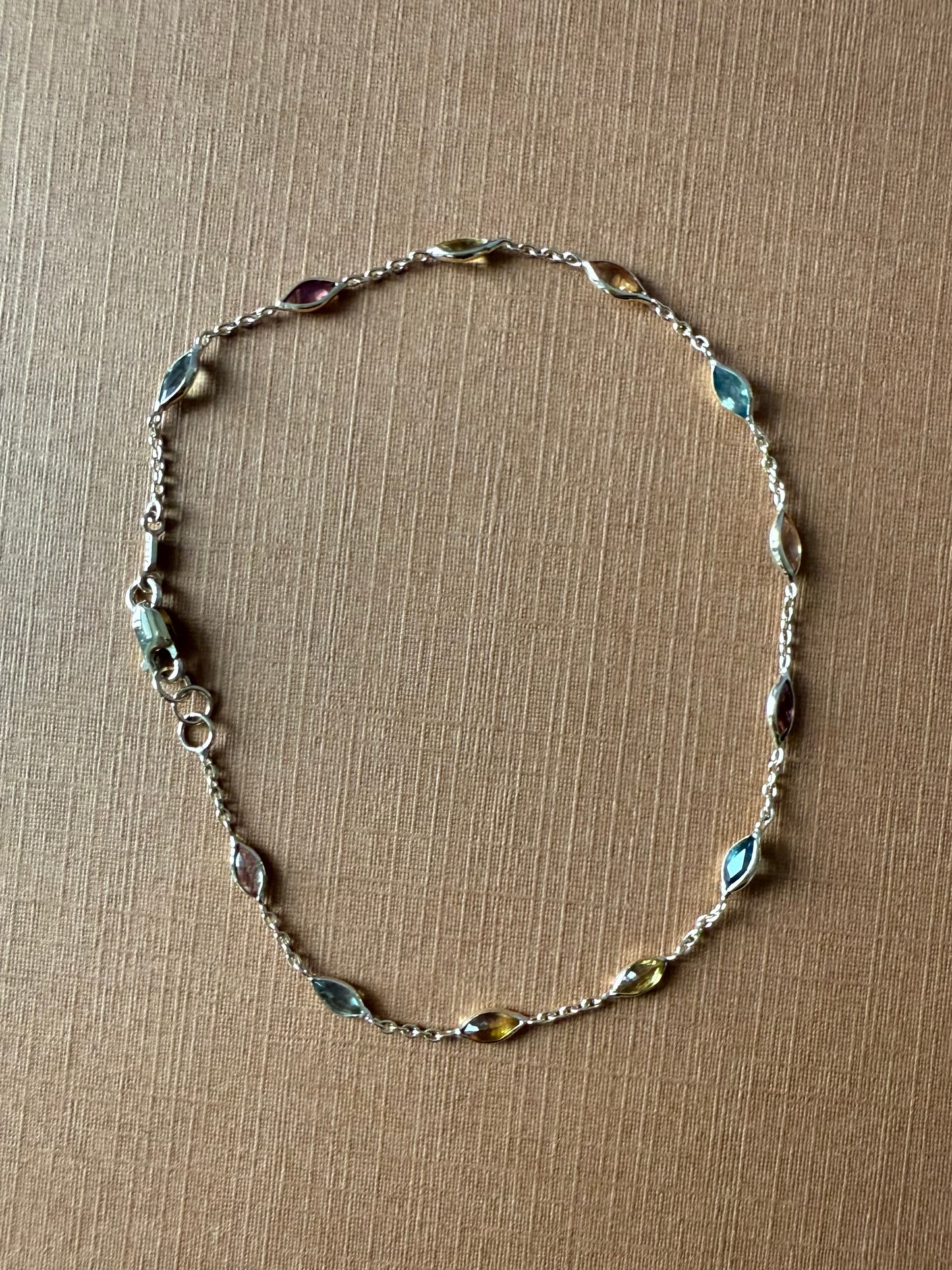 14k Solid Yellow Gold Bracelet, Multi Color Sapphire Marquis Gemstones