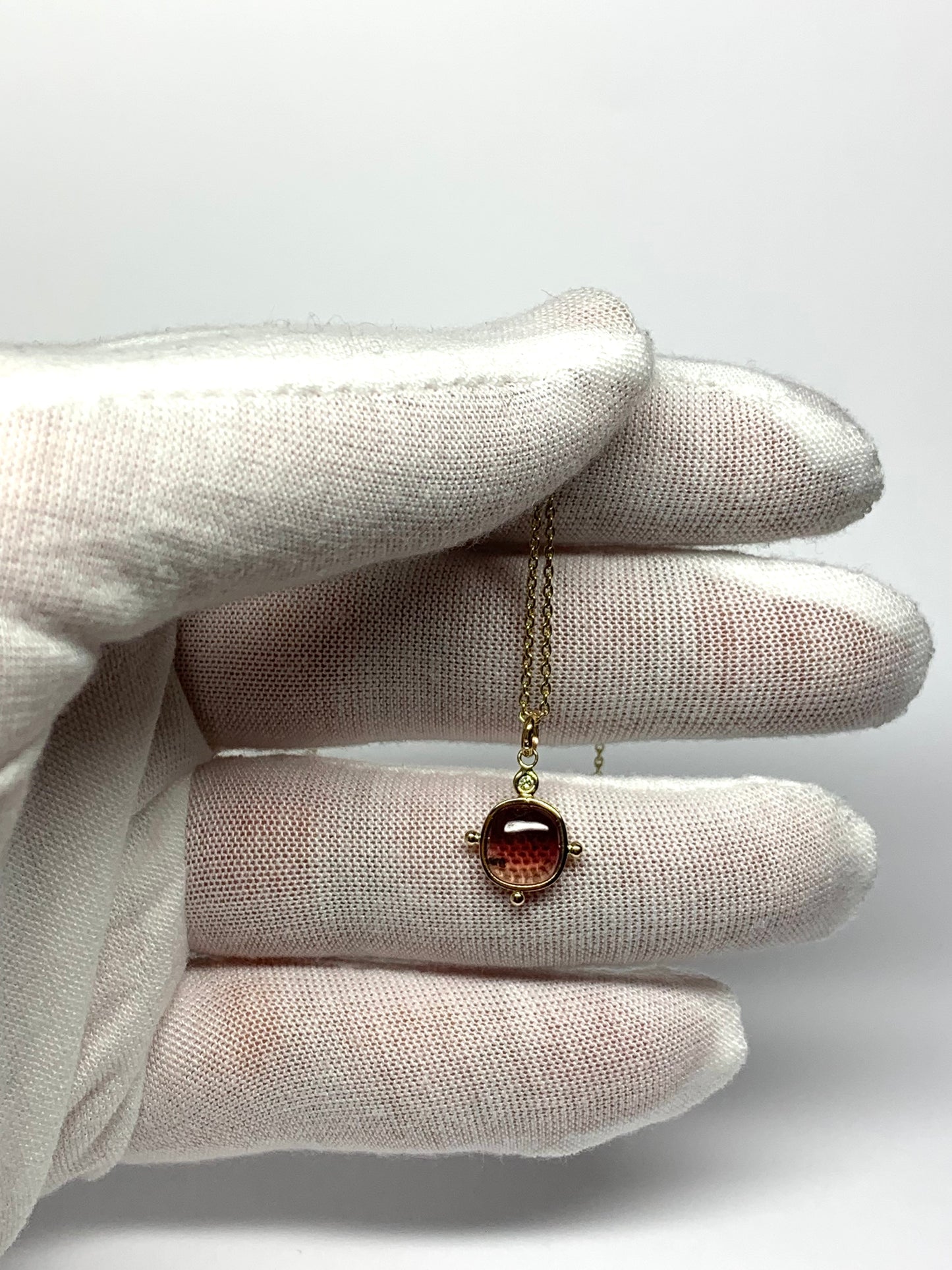 14k Solid Yellow Gold, Natural White Diamond, Natural Pink Tourmaline Mini Pendant