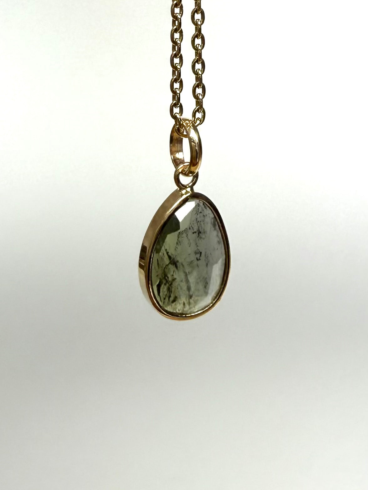 14k Solid Yellow Gold, Natural Dark Green Tourmaline Mini Pendant
