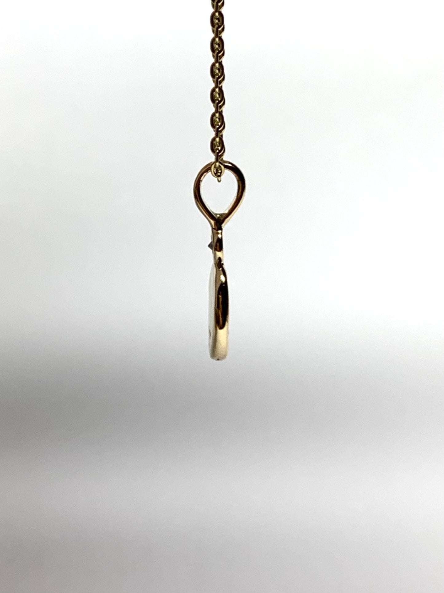 14K Solid Yellow Gold Nugget “Ginkgo” Mini Pendant, White Diamond, Tiny Charm