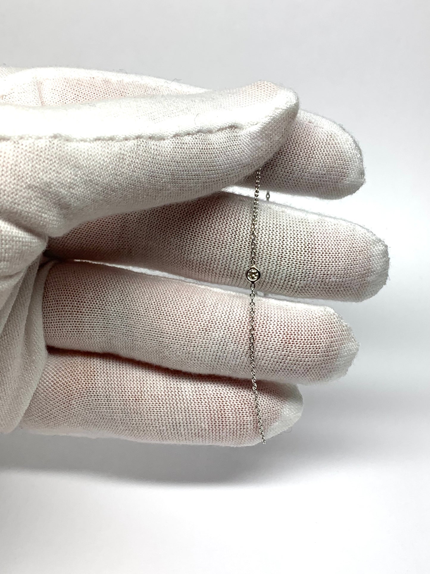 14K Solid White Gold, White Diamond Single Stone Chain Bracelet