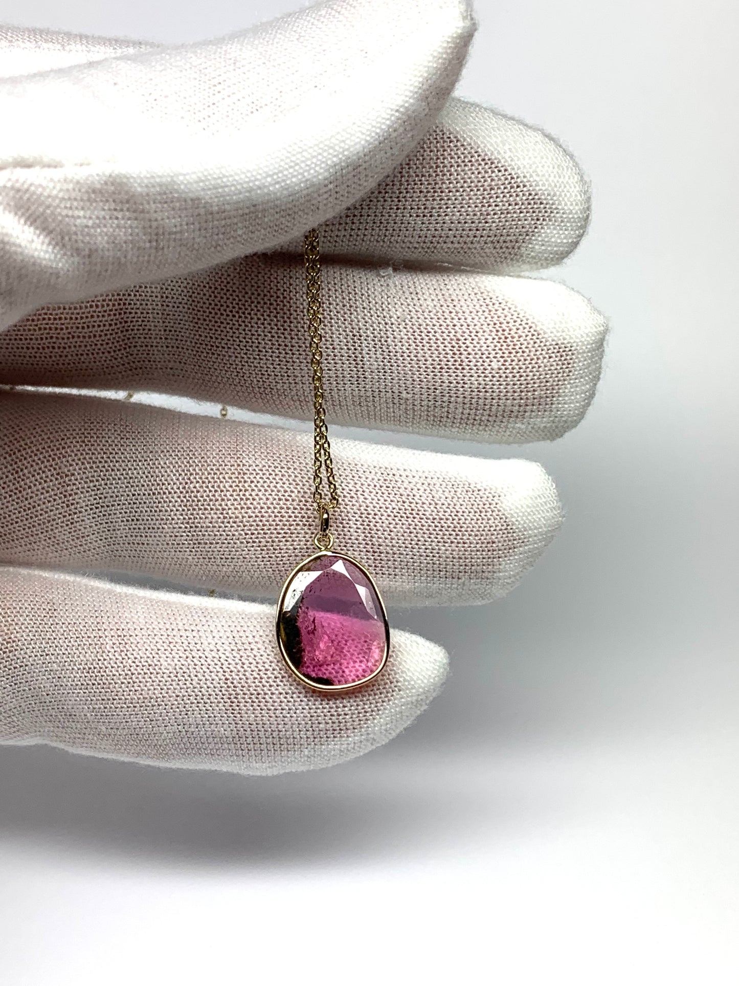 14k Solid Yellow Gold, Natural Pink Green Tourmaline Pendant