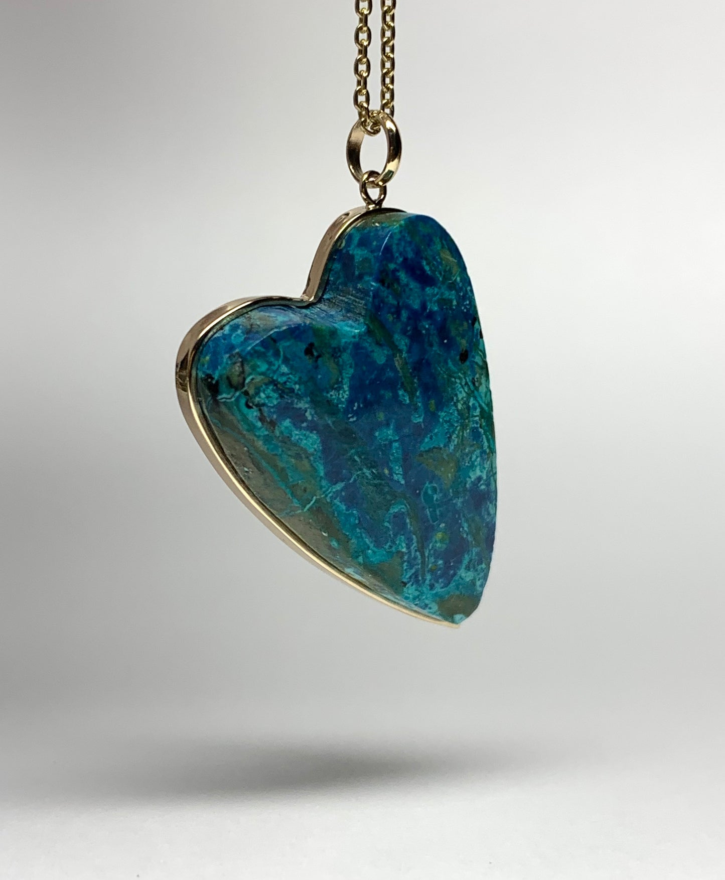 14k Solid Yellow Gold, Blue Chrysocolla “Heart” Pendant
