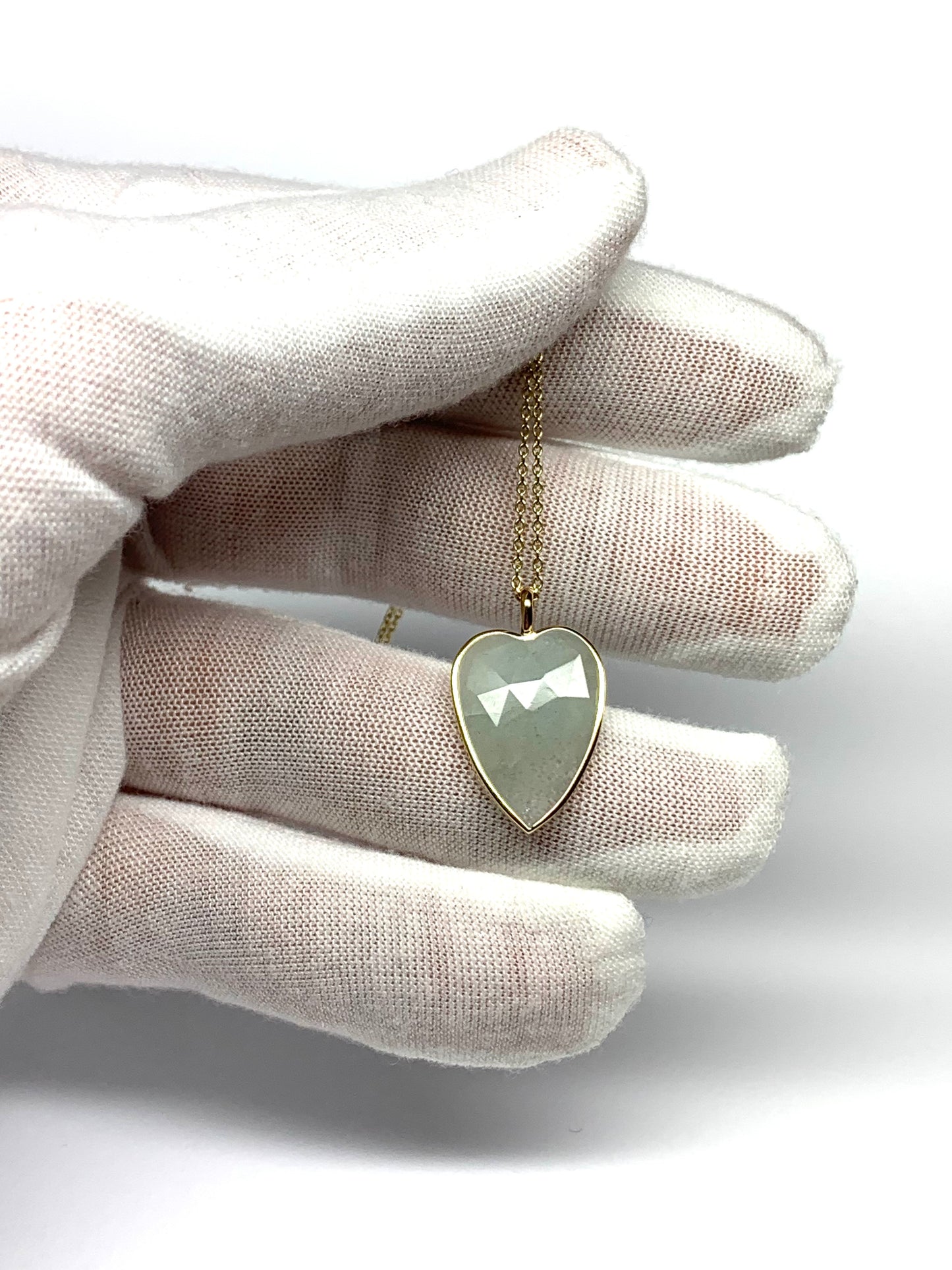 14k Solid Yellow Gold, Pale Blue Aquamarine “Heart” Pendant