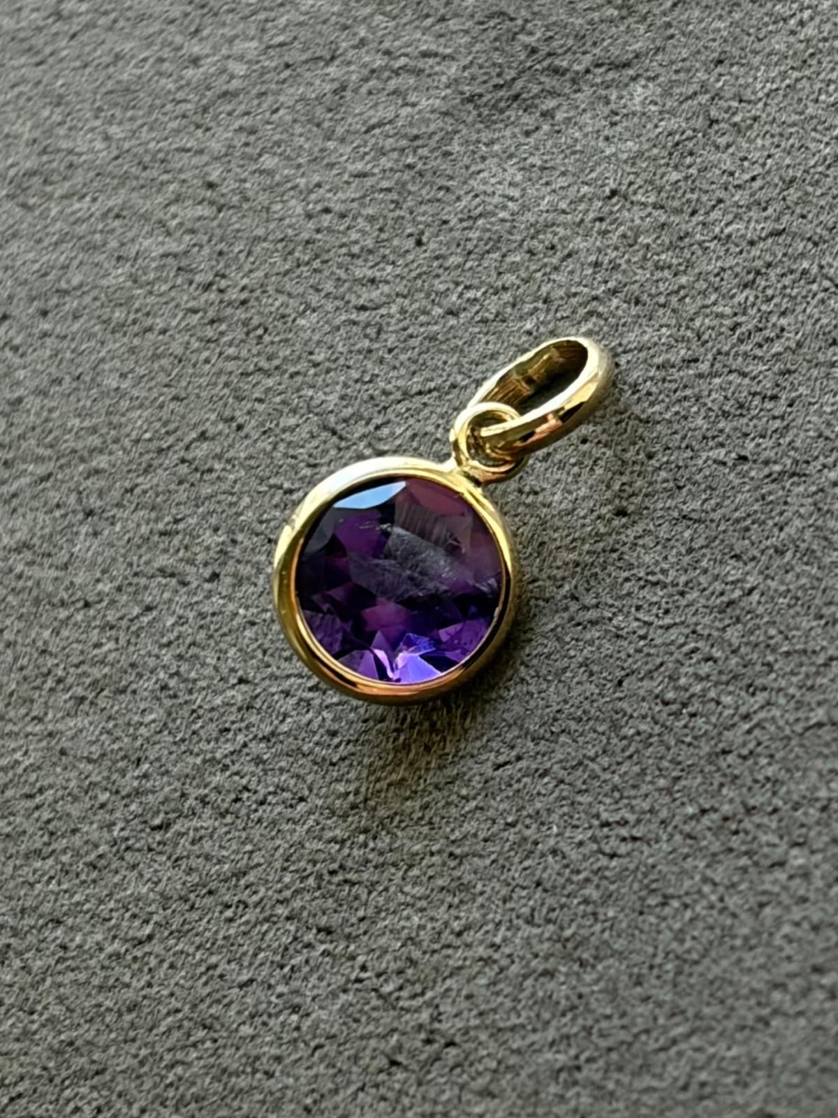 14k Solid Yellow Gold, Purple Amethyst Mini Pendant