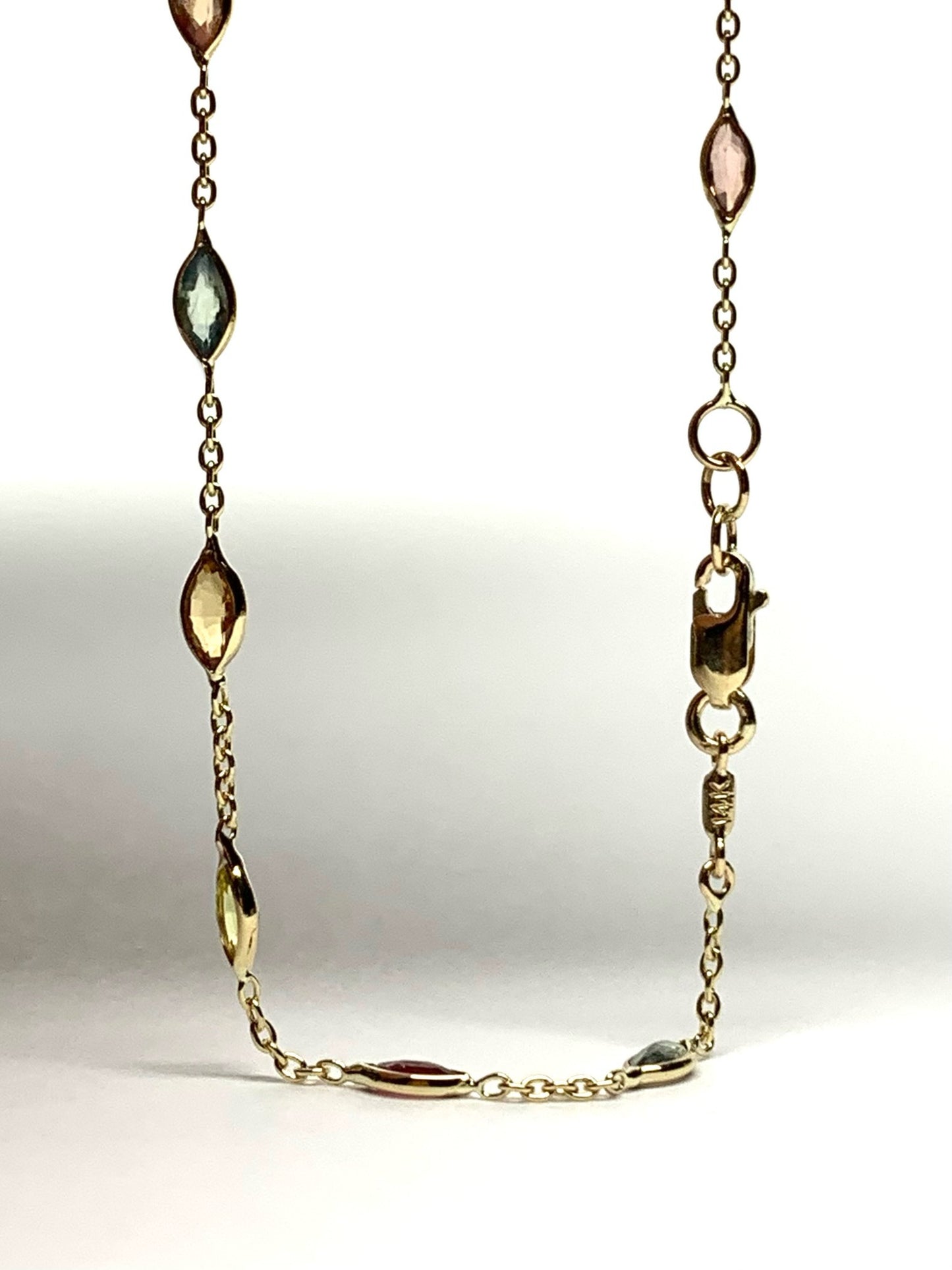 14k Solid Yellow Gold Bracelet, Multi Color Sapphire Marquis Gemstones