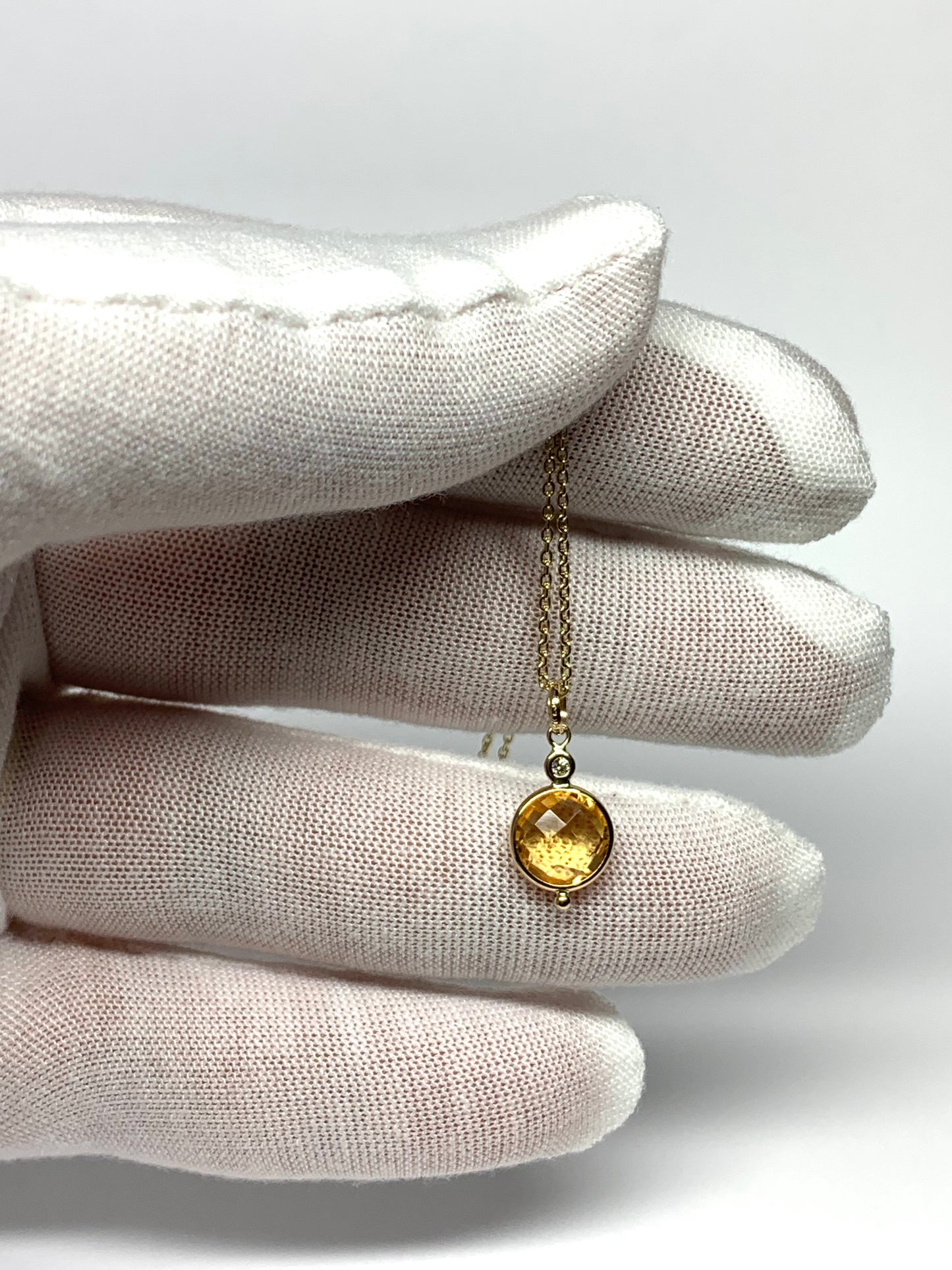 14K Solid Yellow Gold, Diamond, Citrine Mini Pendant