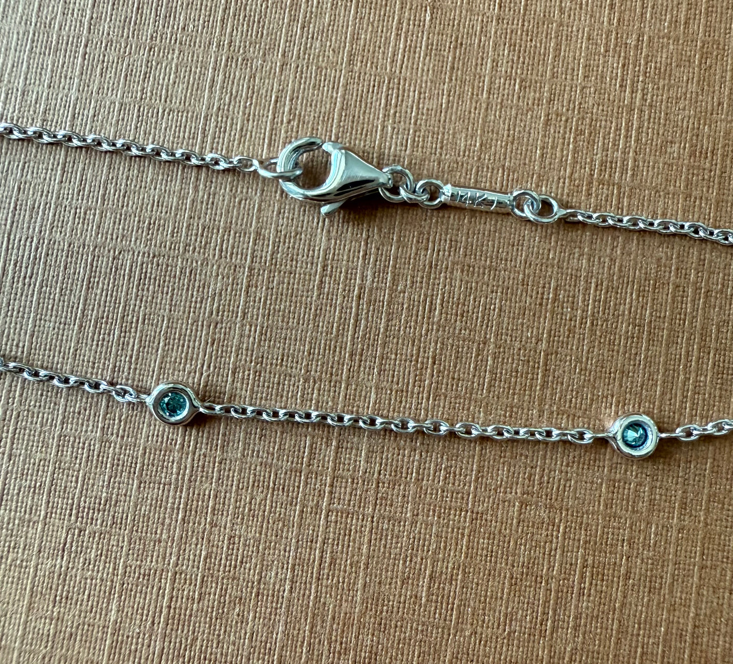 14k Solid White Gold, Genuine Blue Diamonds Station Bracelet