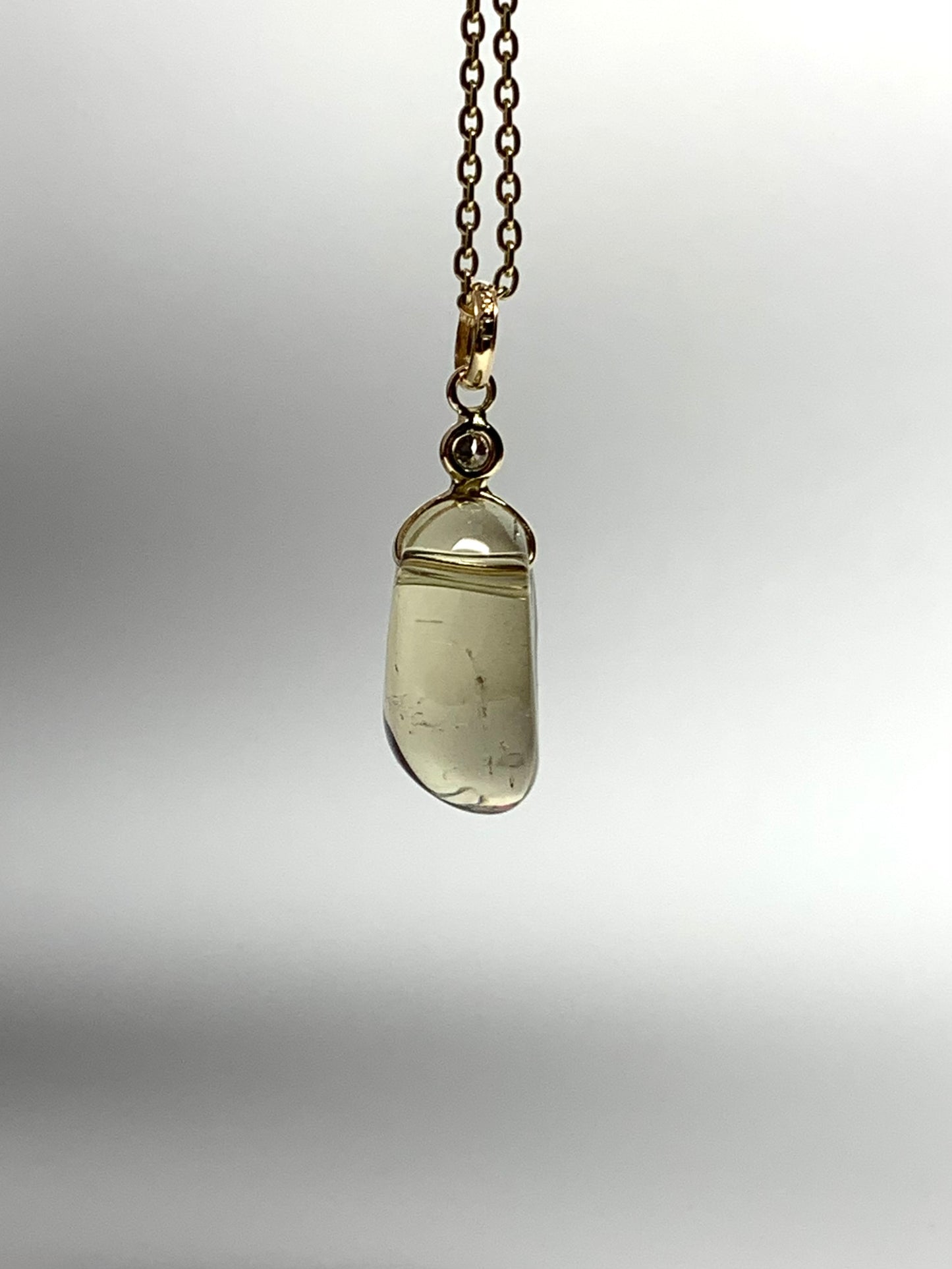 14k Solid Yellow Gold, Diamond, Lemon Quartz Tumbled Nugget Bead Pendant, Mini Size