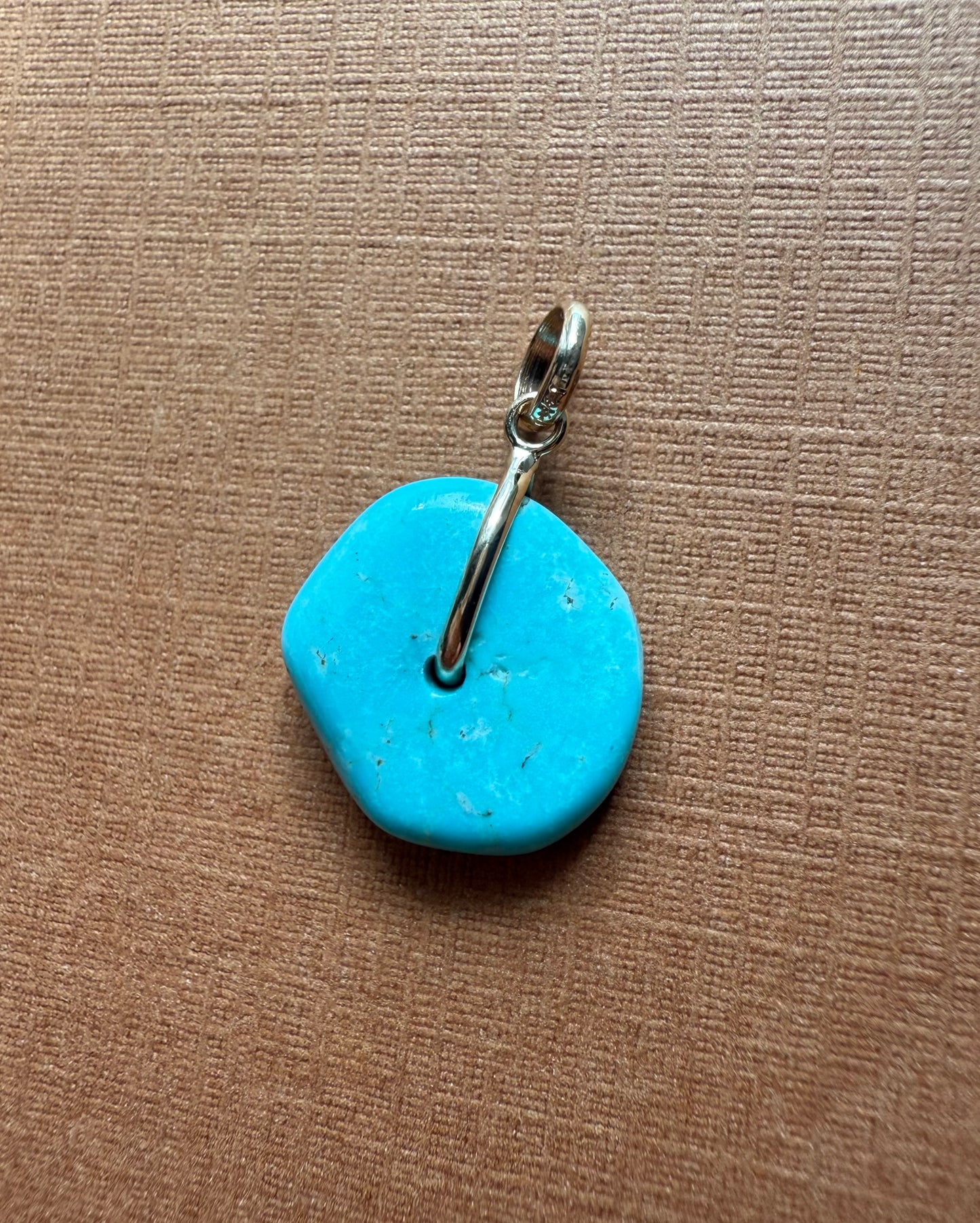 14K Solid Yellow Gold, Blue Turquoise “Donut” Mini Pendant