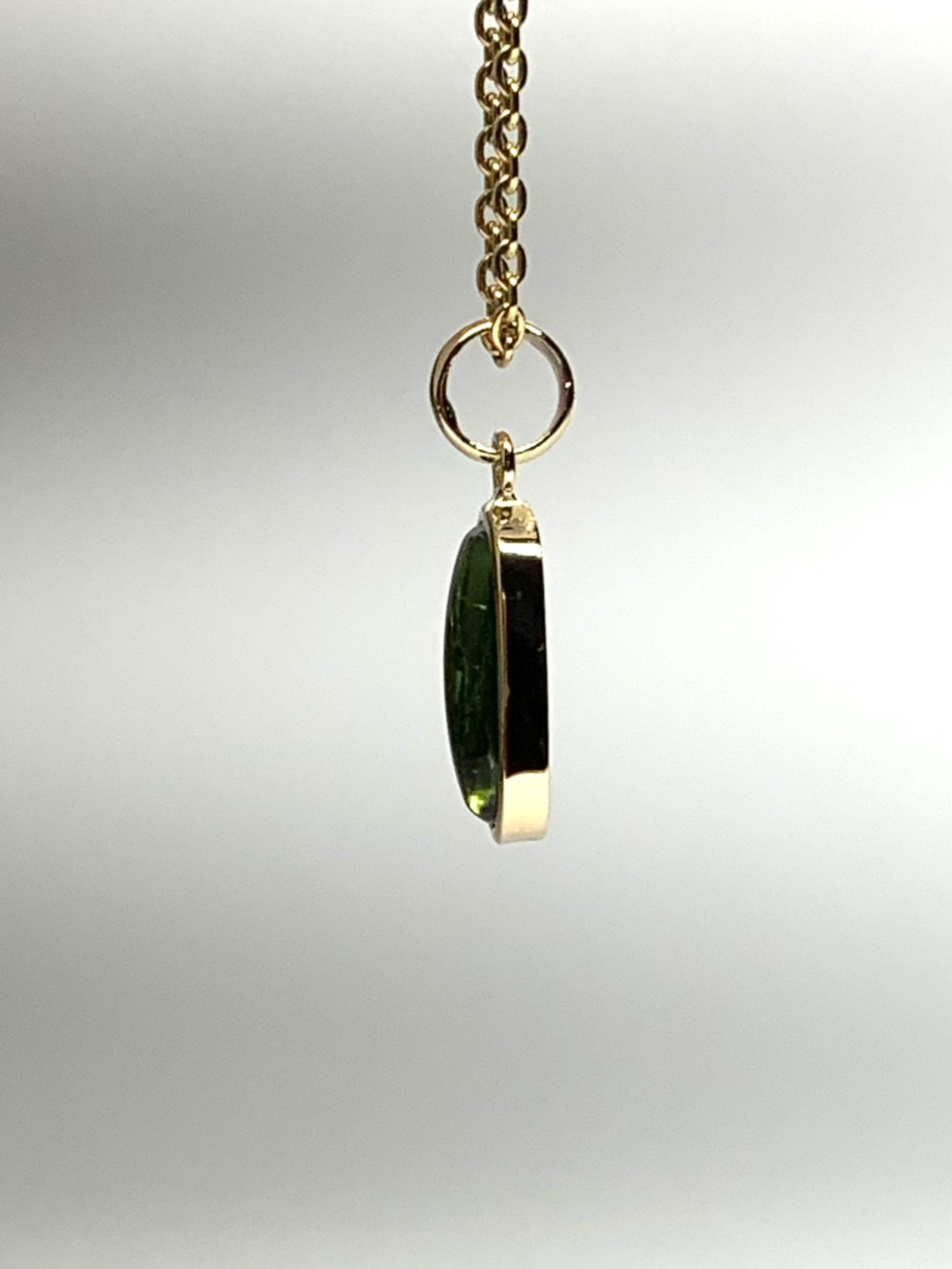 14k Solid Yellow Gold, Natural Green Tourmaline Cabochon Tiny Pendant