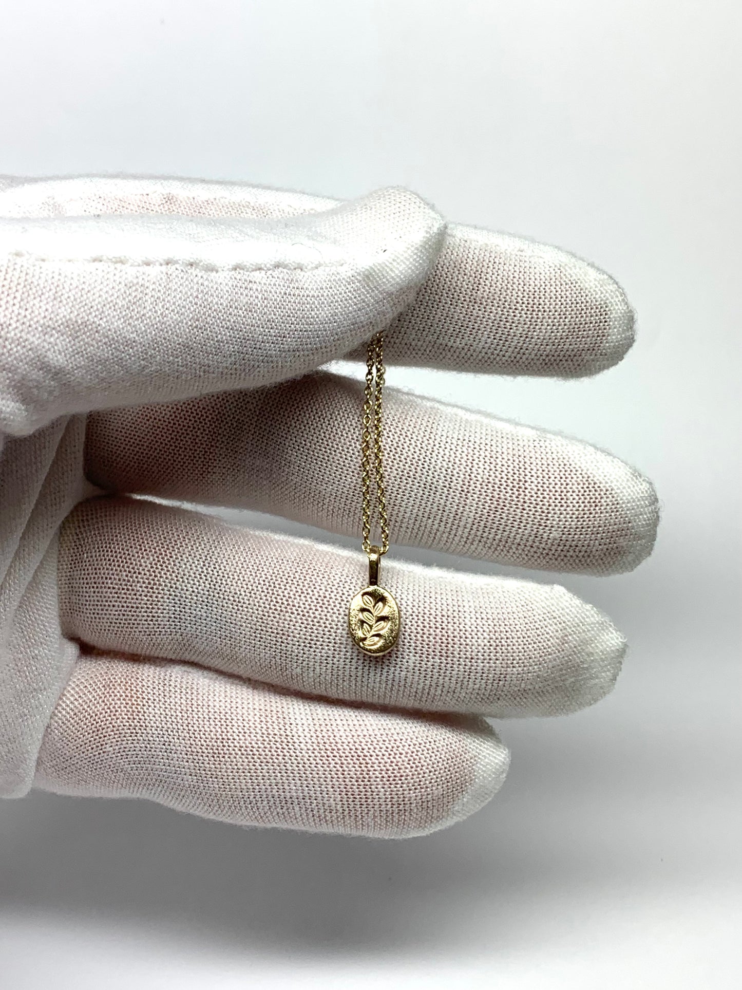 14k Solid Yellow Gold Nugget “Olive Branch”, Mini Pendant, Tiny Charm, Brushed Satin Finish